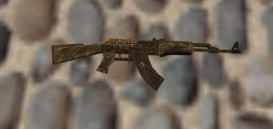 A close-up view of a Pride AK-47 skin in Counter-Strike 1.6, showcasing intricate patterns and design.