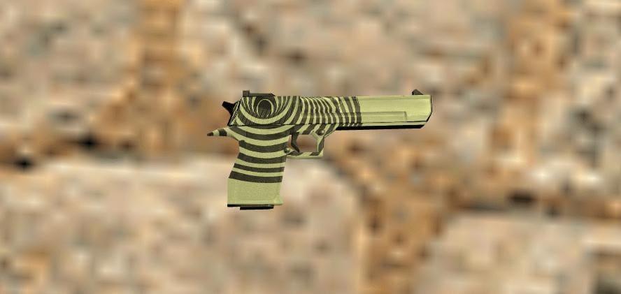 A close-up of the Desert Eagle Hypnotic skin model in Counter-Strike 1.6, featuring a mesmerizing black-and-white spiral pattern.