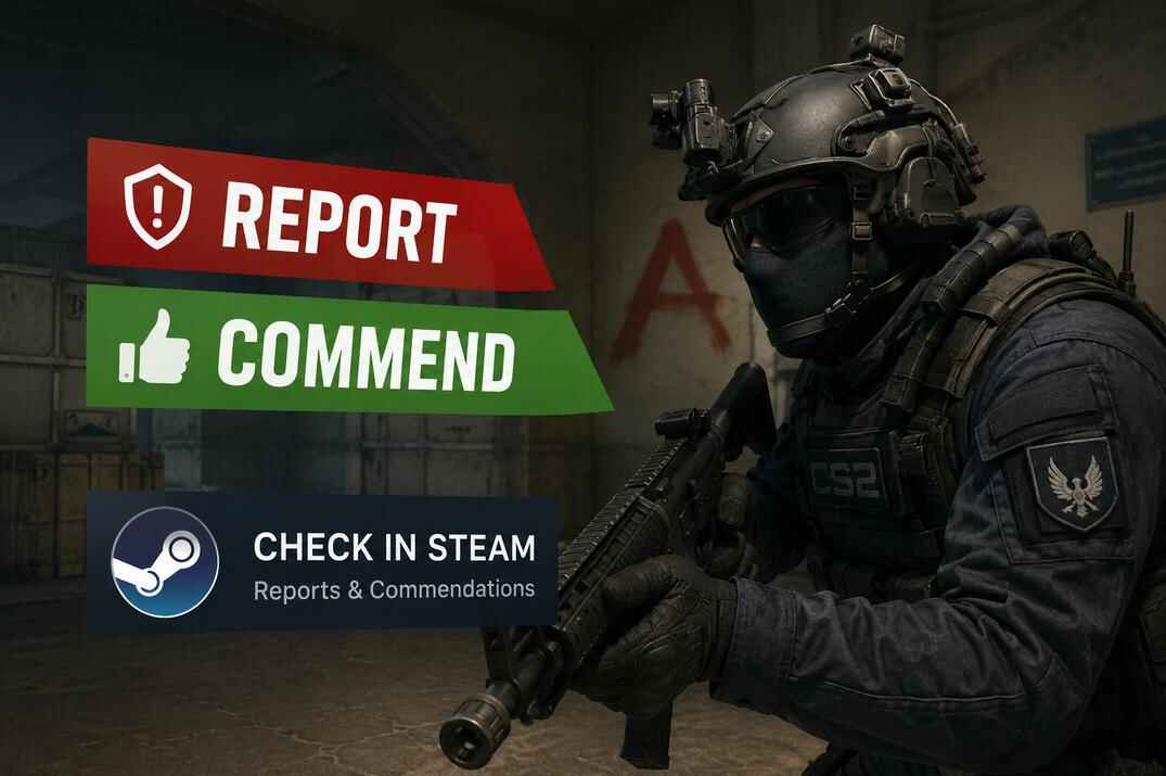 CS2 player report and commend options with Steam Reports and Commendations check panel