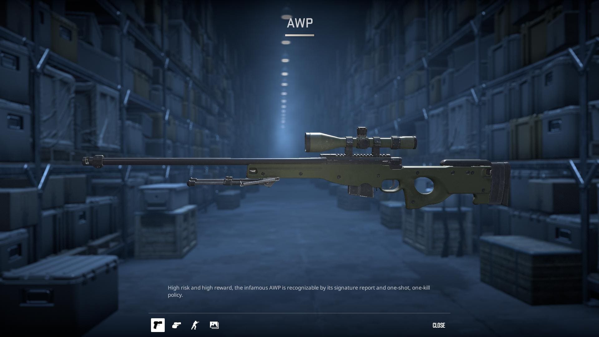 Image of the default AWP sniper rifle skin in Counter-Strike 2.