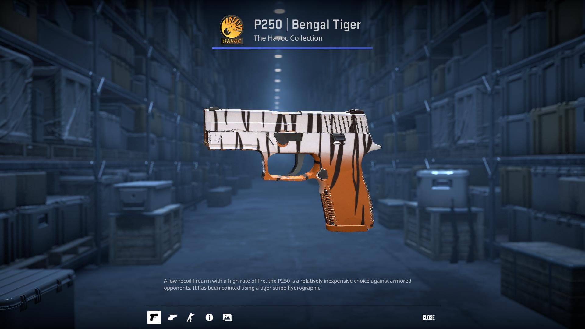 High-resolution image of the Bengal Tiger P250 skin in Counter-Strike 2.