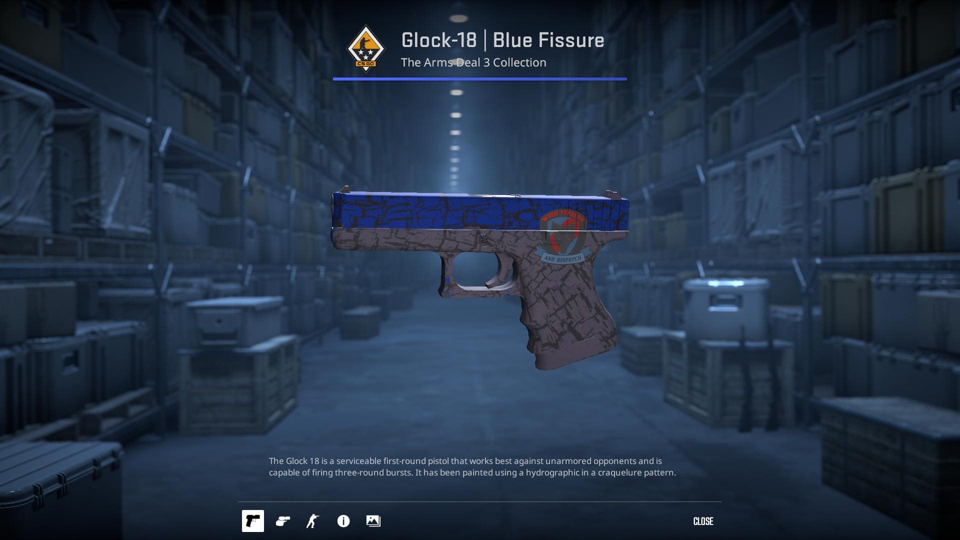 High-resolution image of the Blue Fissure Glock-18 skin in Counter-Strike 2.