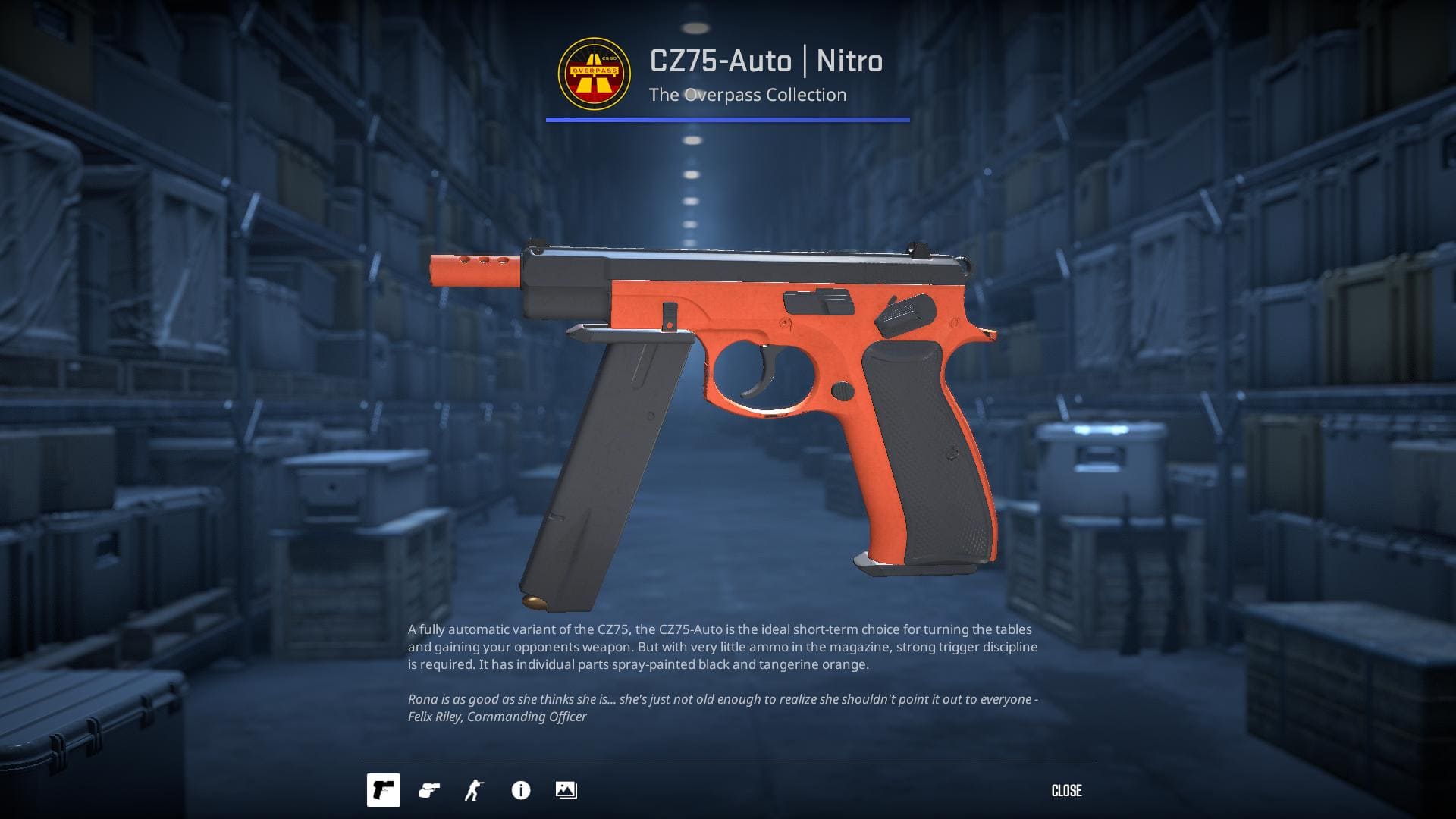 A high-definition image of the CZ75-Auto Nitro skin from Counter-Strike 2, showcasing a high-energy design with bold neon colors and racing stripes.