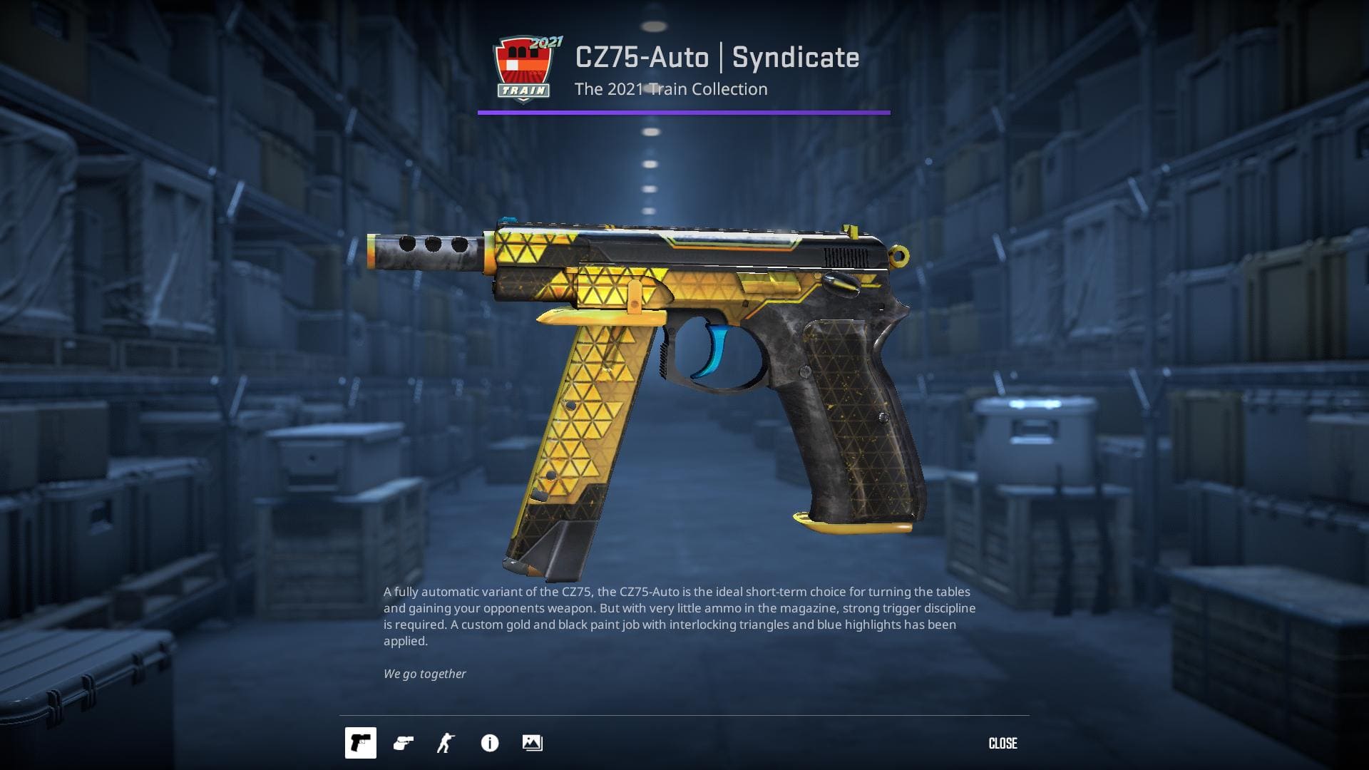 A high-definition image of the CZ75-Auto Syndicate skin from Counter-Strike 2, showcasing a sleek and professional design with a dark color scheme and subtle textures.