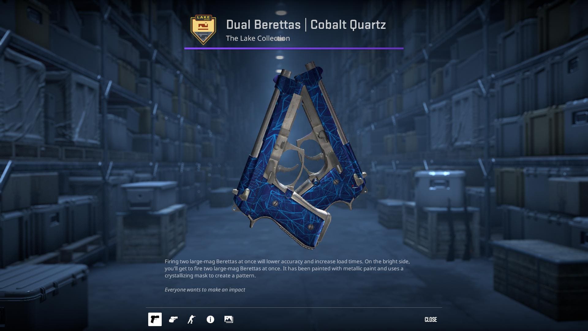 High-resolution image of the Cobalt Quartz Dual Berettas skin in Counter-Strike 2.