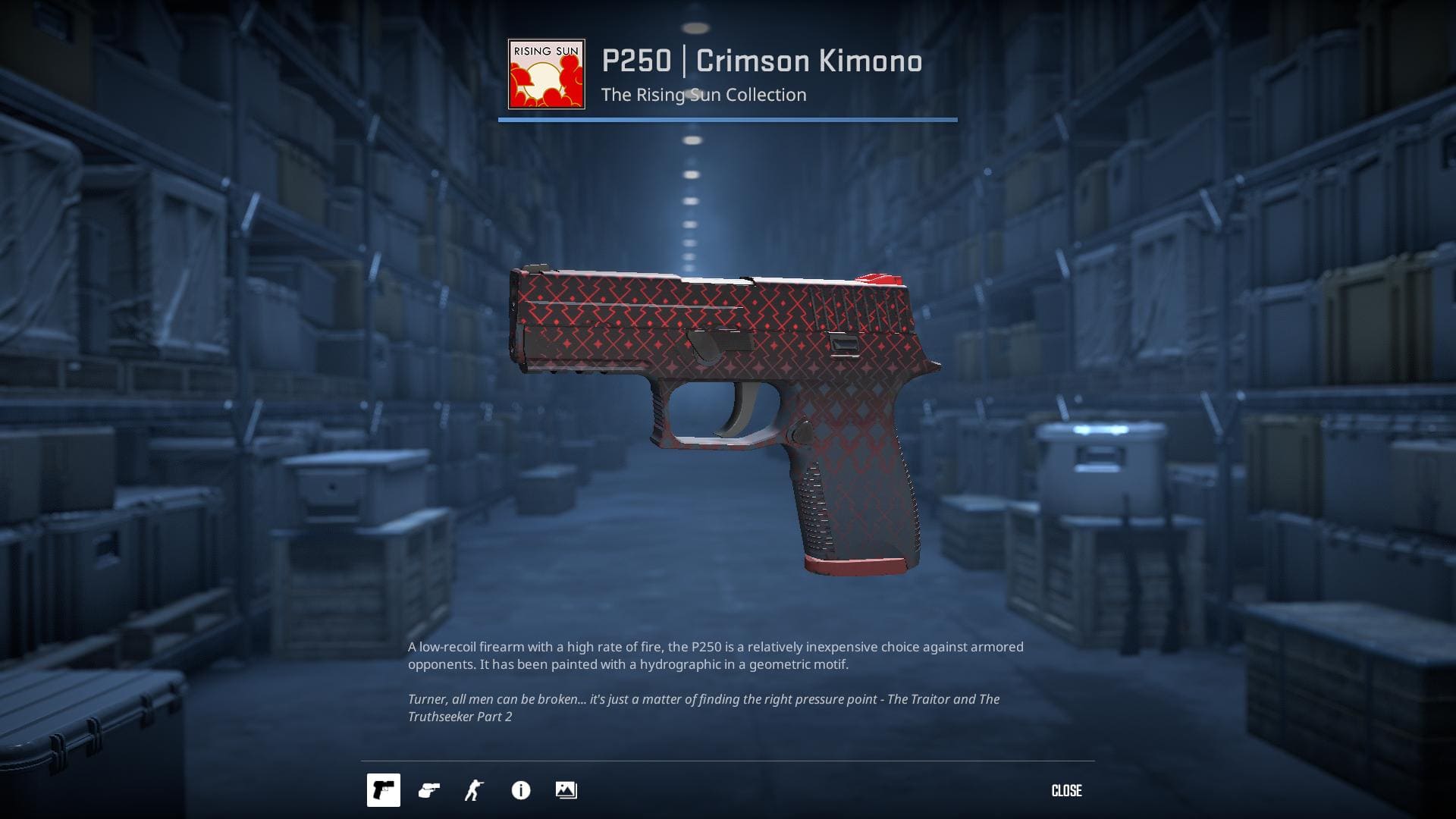 High-resolution image of the Crimson Kimono P250 skin in Counter-Strike 2.