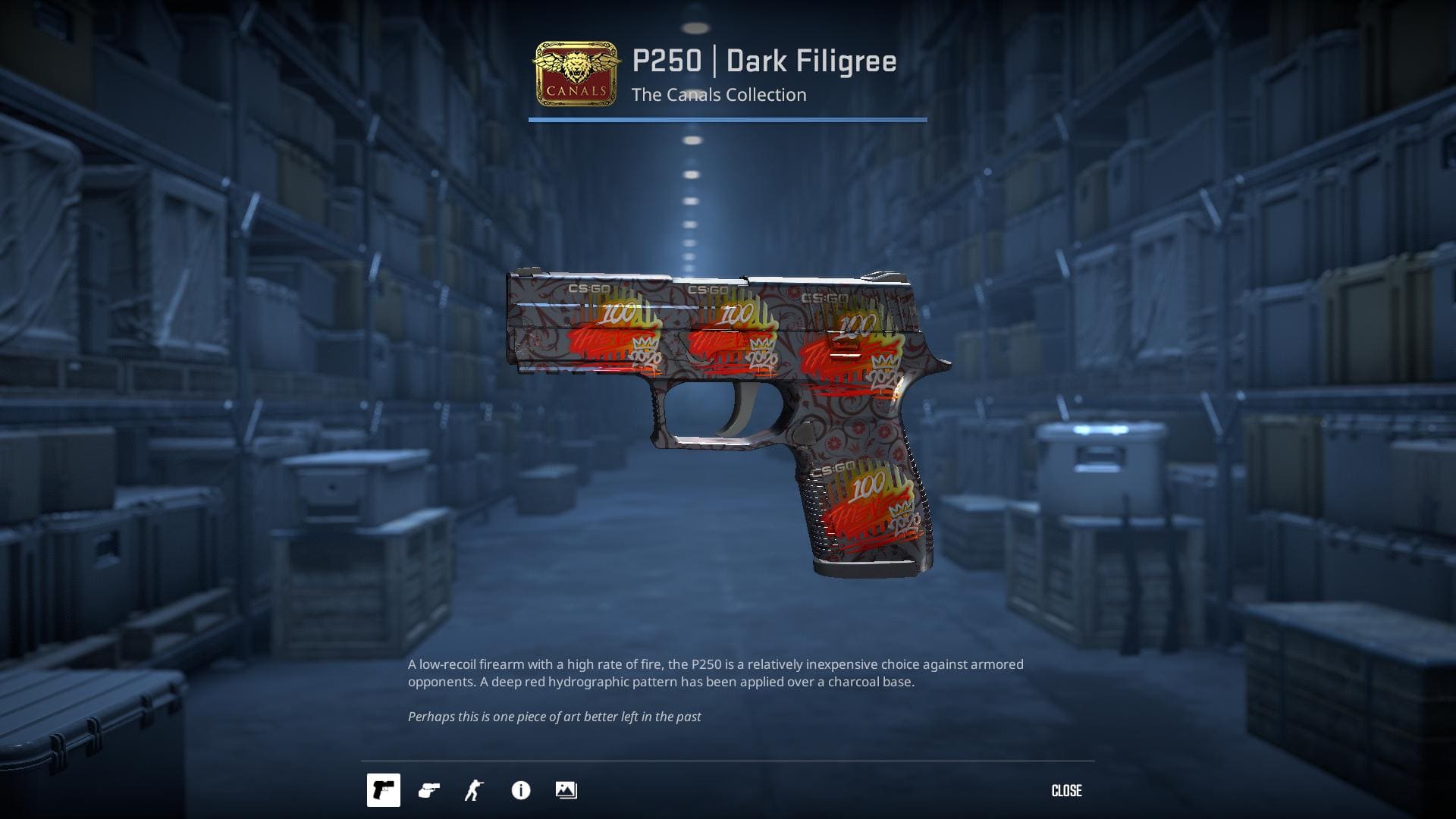 High-resolution image of the Dark Filigree P250 skin in Counter-Strike 2.