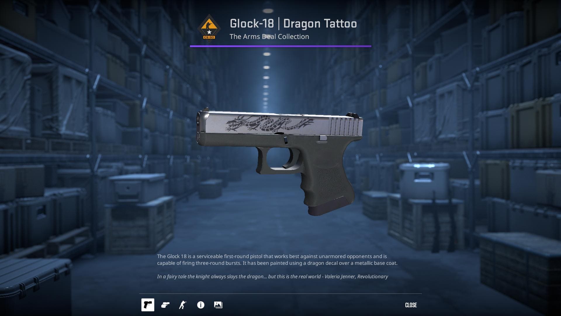 High-resolution image of the Dragon Tattoo Glock-18 skin in Counter-Strike 2.