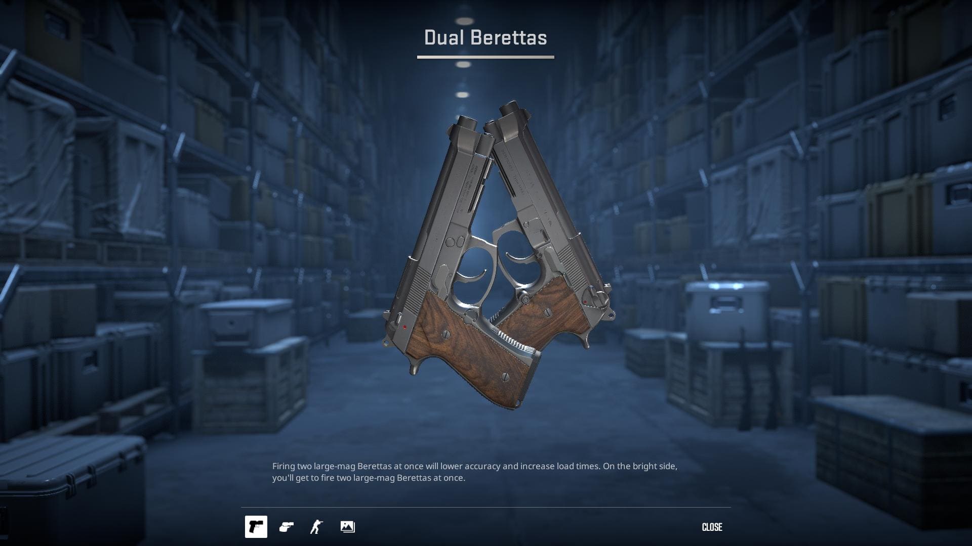 Image of the default Dual Berettas pistol skin in Counter-Strike 2.