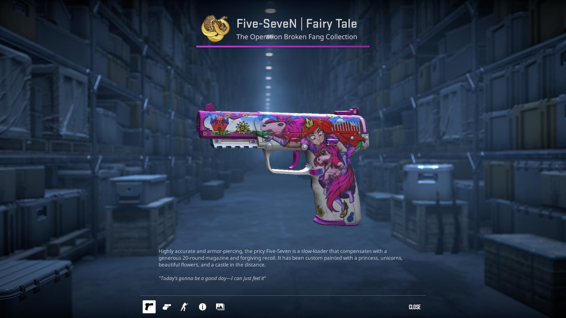 High-resolution image of the Fairy Tale Five-SeveN skin in Counter-Strike 2.