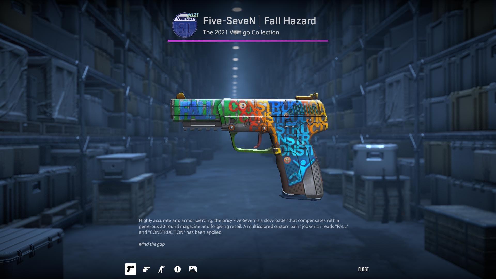 High-resolution image of the Fall Hazard Five-SeveN skin in Counter-Strike 2.