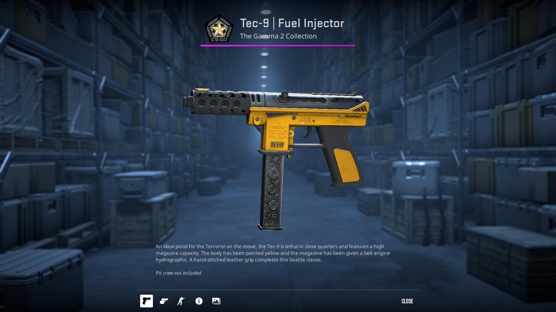 Image of a Tec-9 Fuel Injector skin in Counter-Strike 2, featuring a sleek, metallic design with blue and silver accents.