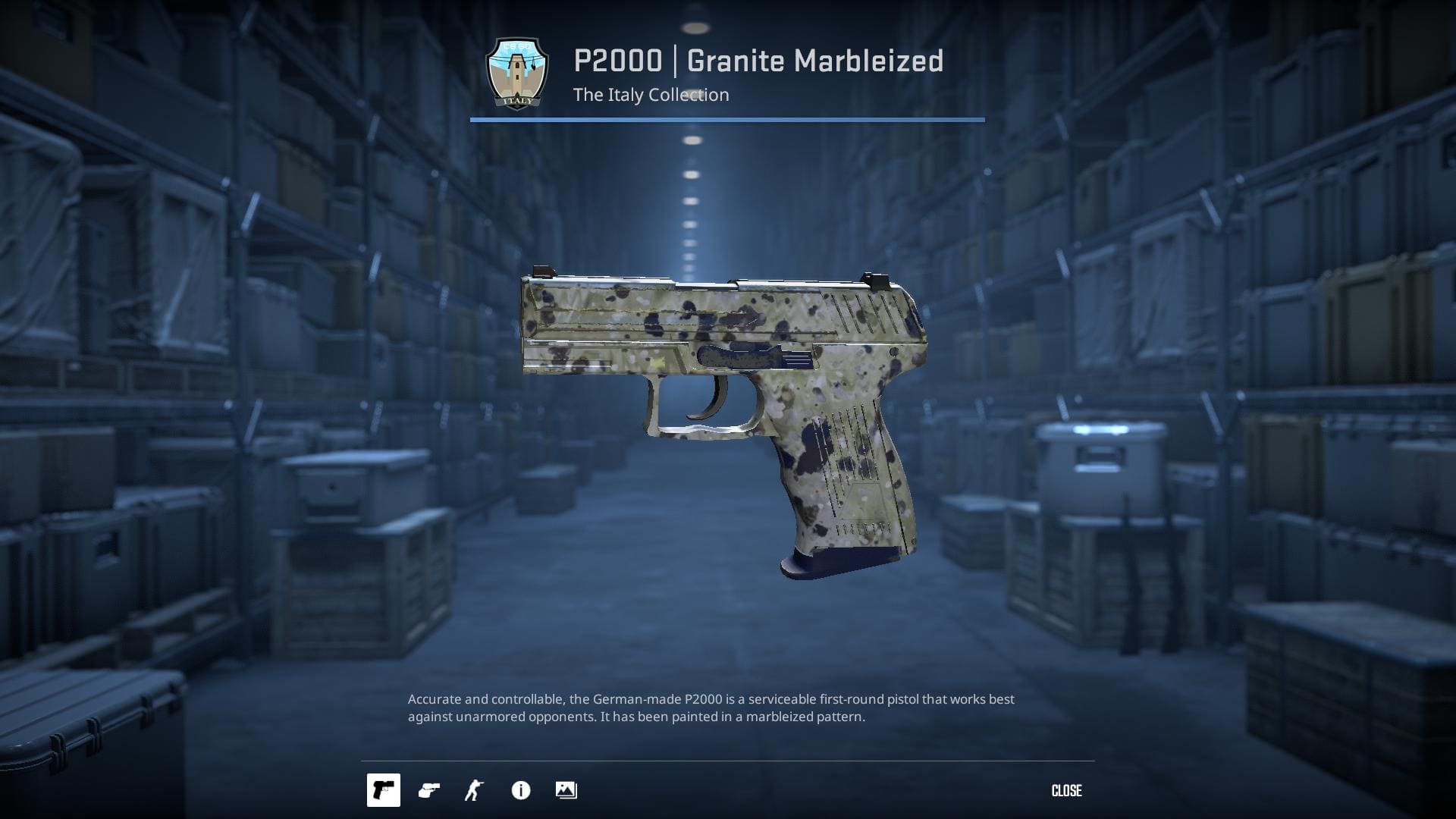 High-resolution image of the Granite Marbleized P2000 skin in Counter-Strike 2.