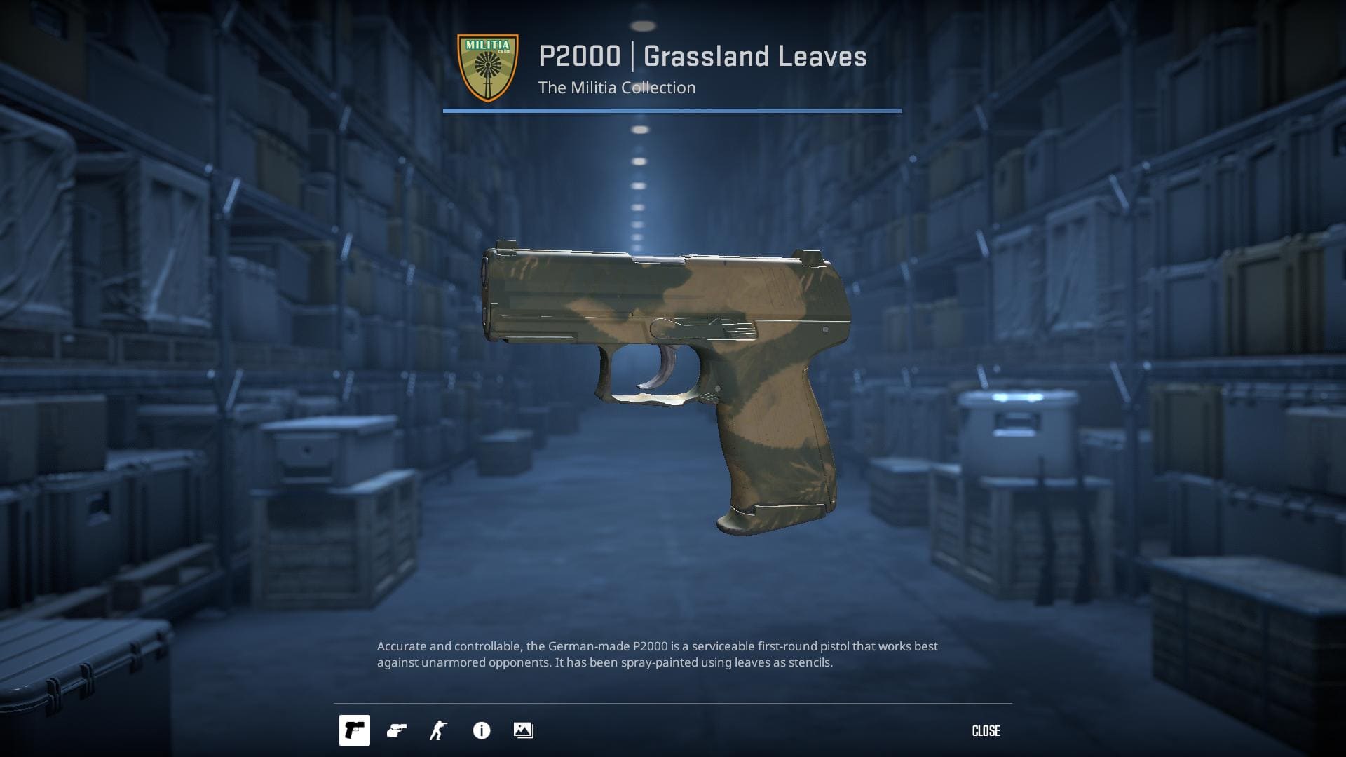 High-resolution image of the Grassland Leaves P2000 skin in Counter-Strike 2.