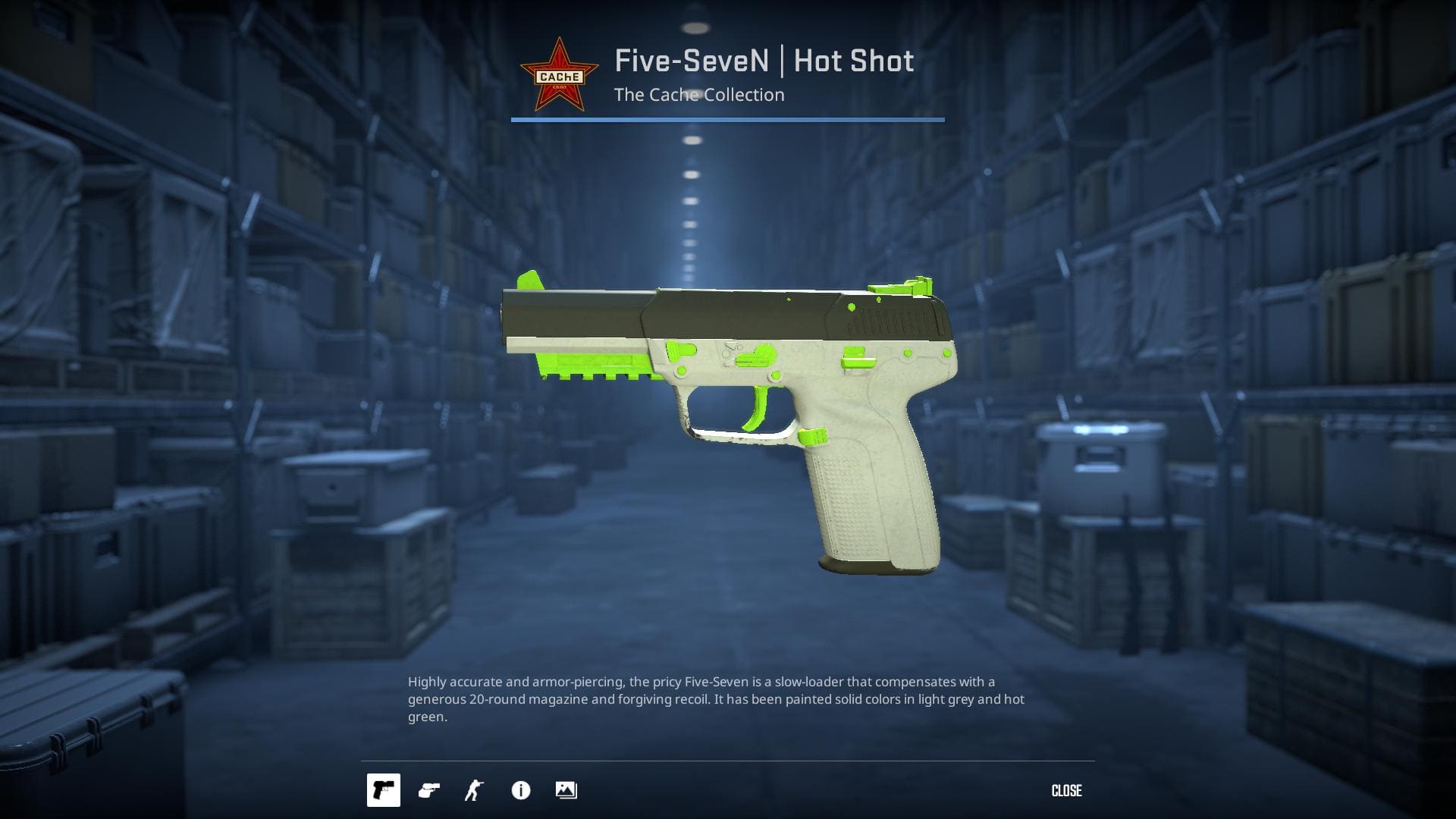 High-resolution image of the Hot Shot Five-SeveN skin in Counter-Strike 2.