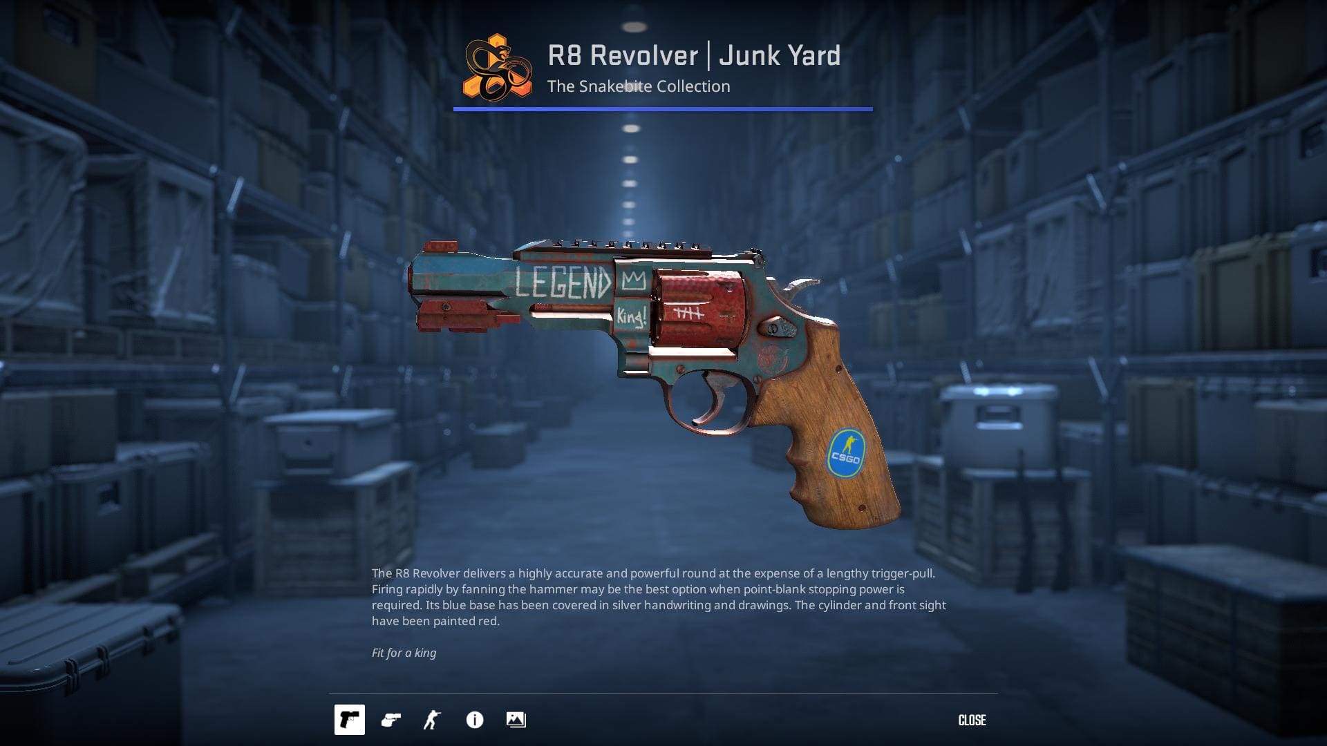 High-resolution image of the Junk Yard R8 Revolver skin in Counter-Strike 2.