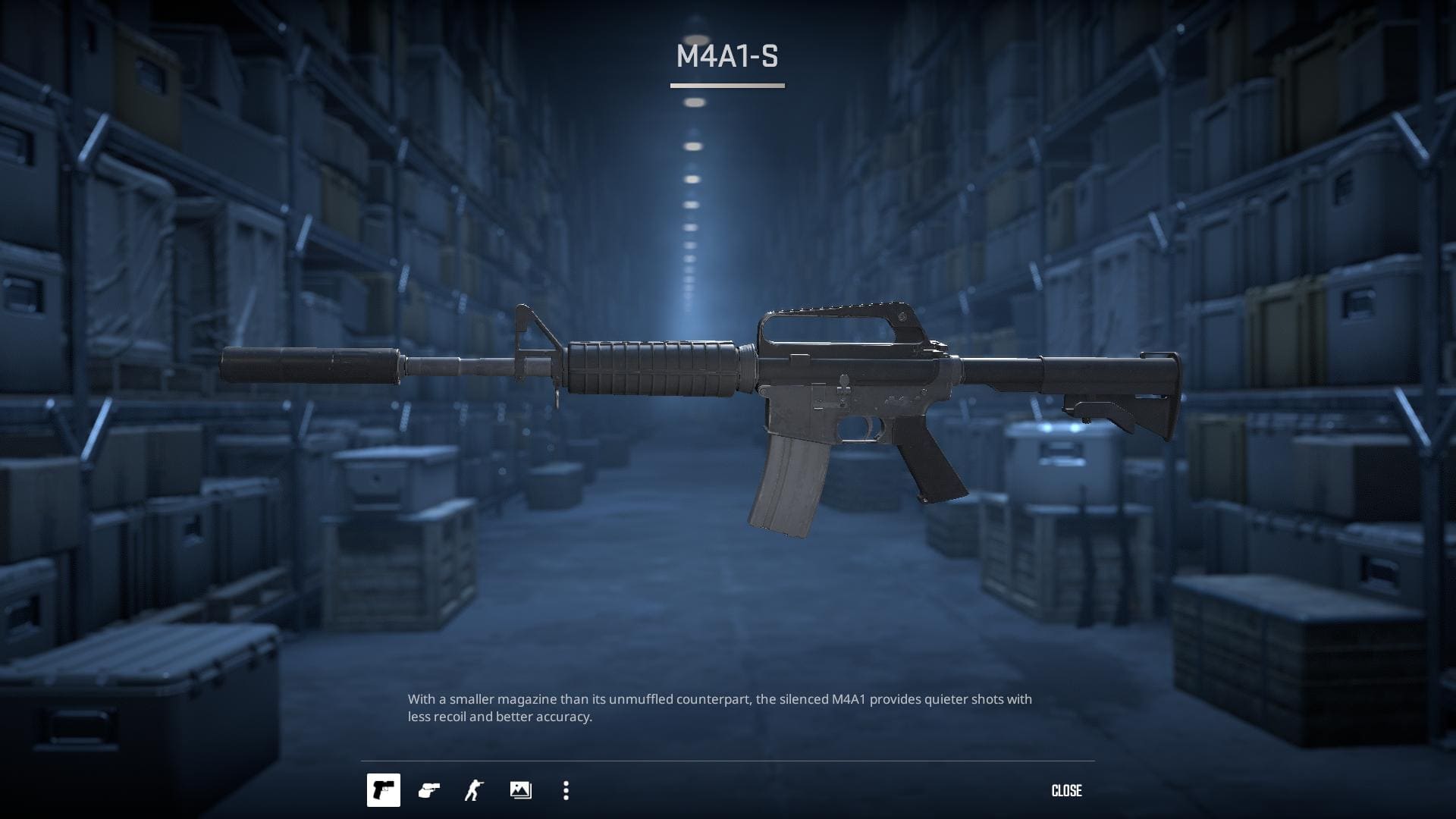 Image of the default M4A1-S rifle skin in Counter-Strike 2.