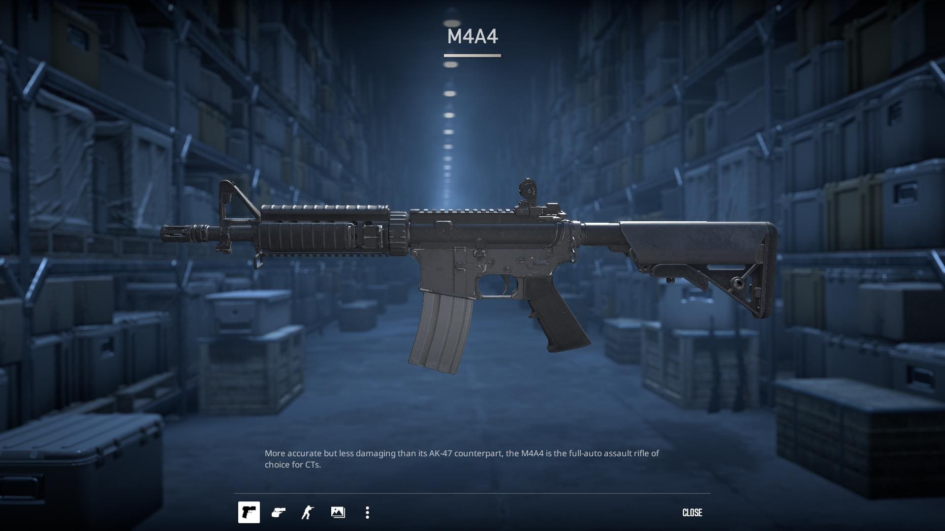 Image of the default M4A4 rifle skin in Counter-Strike 2.