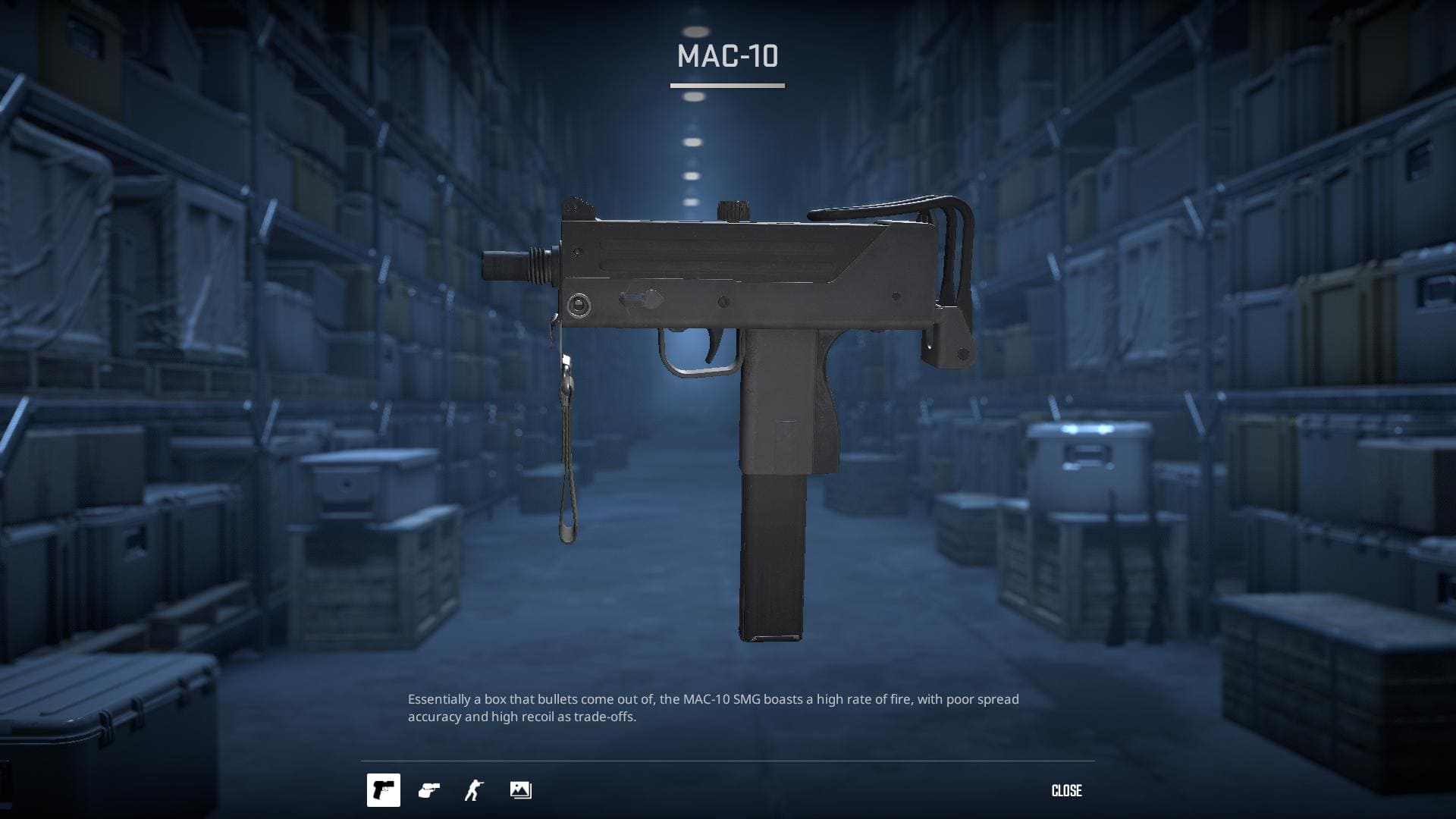 Image of the default MAC-10 submachine gun skin in Counter-Strike 2.