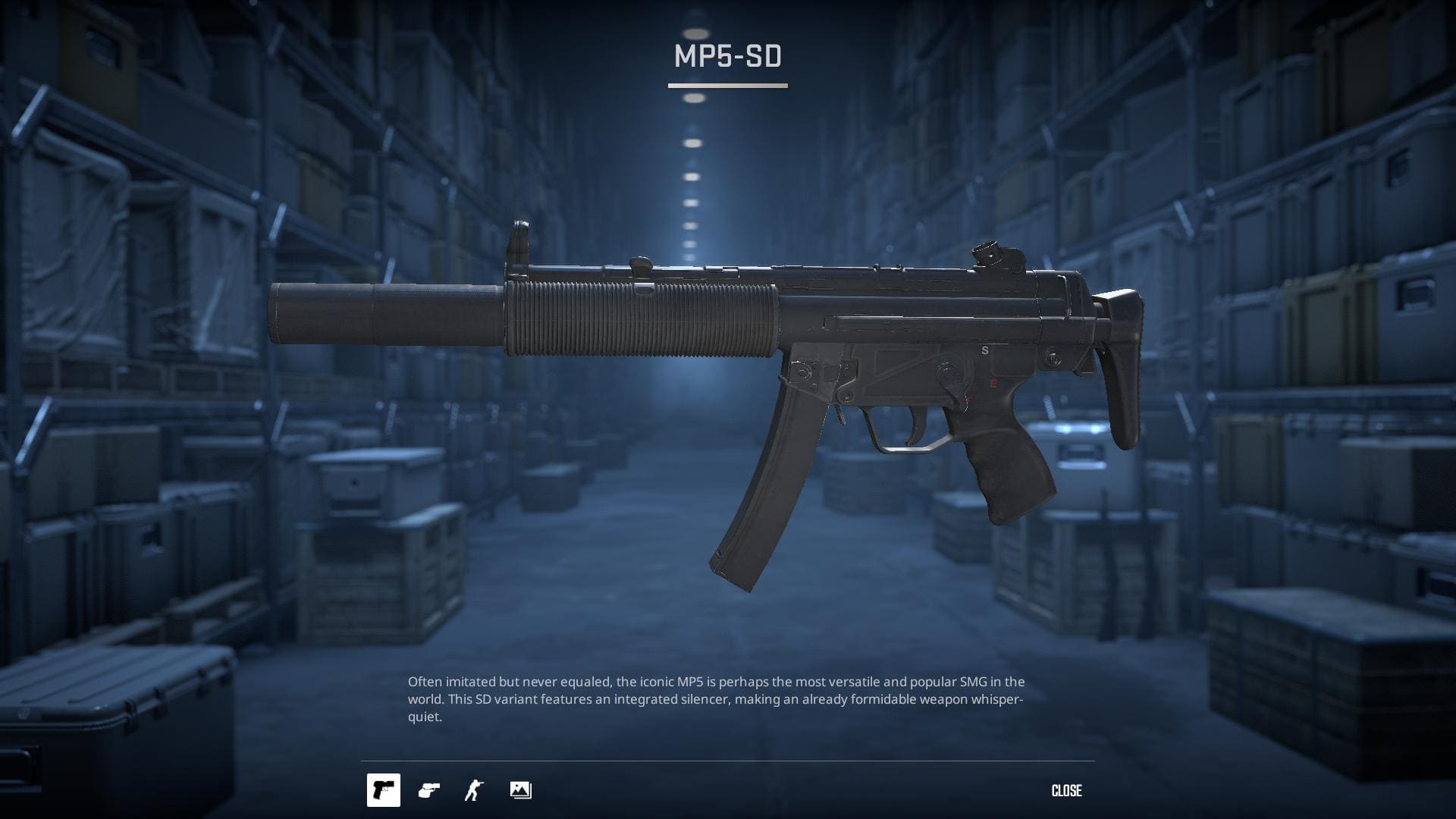 Image of the default MP5-SD submachine gun skin in Counter-Strike 2.