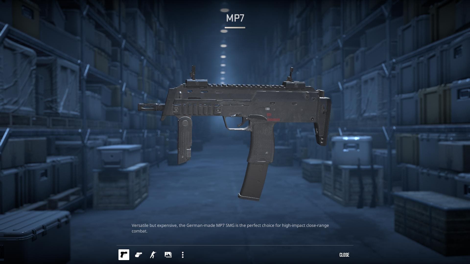 Image of the default MP7 submachine gun skin in Counter-Strike 2.