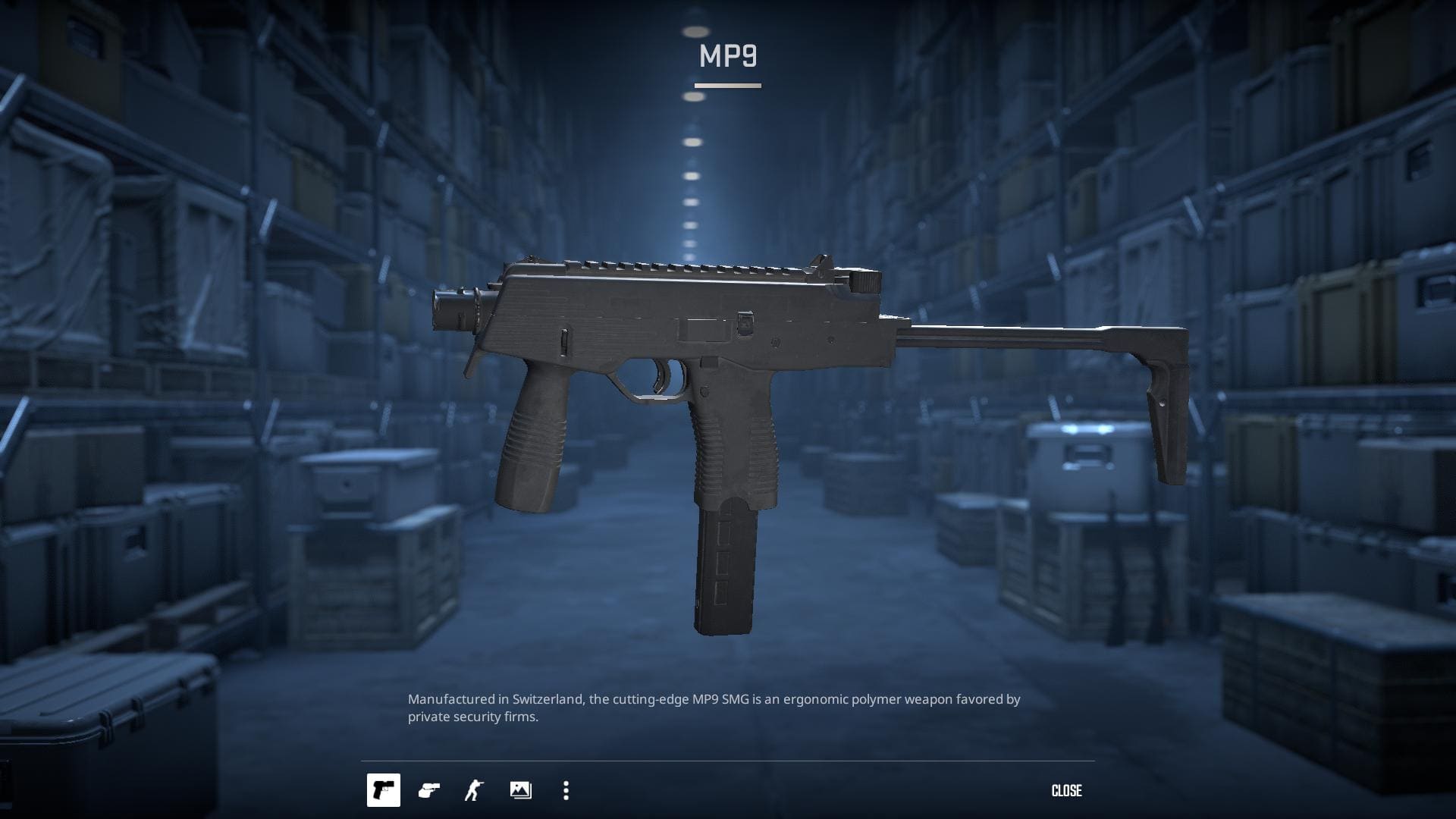 Image of the default MP9 submachine gun skin in Counter-Strike 2.