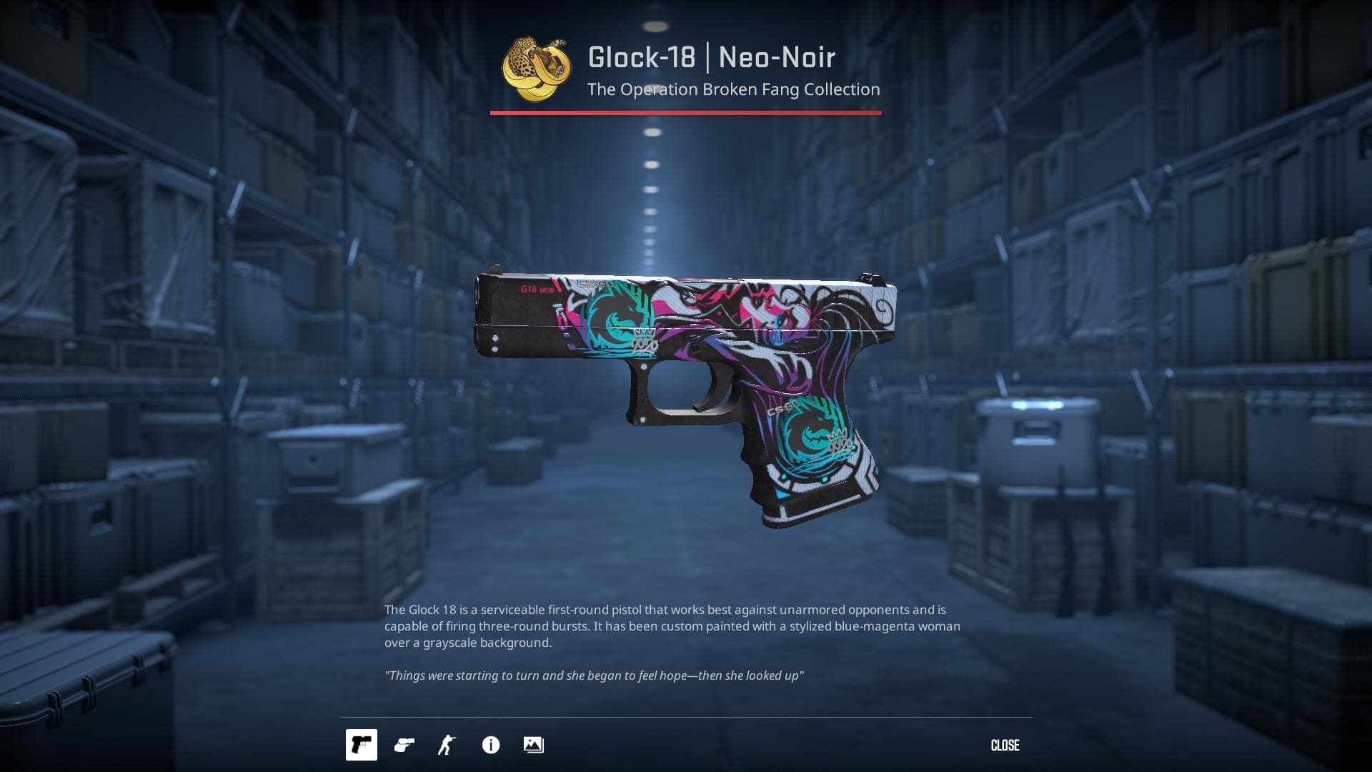 High-resolution image of the Neo-Noir Glock-18 skin in Counter-Strike 2.