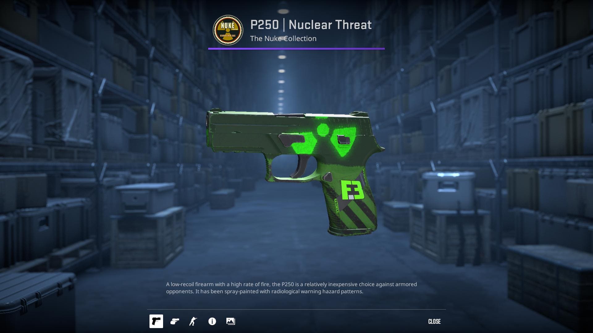 High-resolution image of the Nuclear Threat P250 skin in Counter-Strike 2.