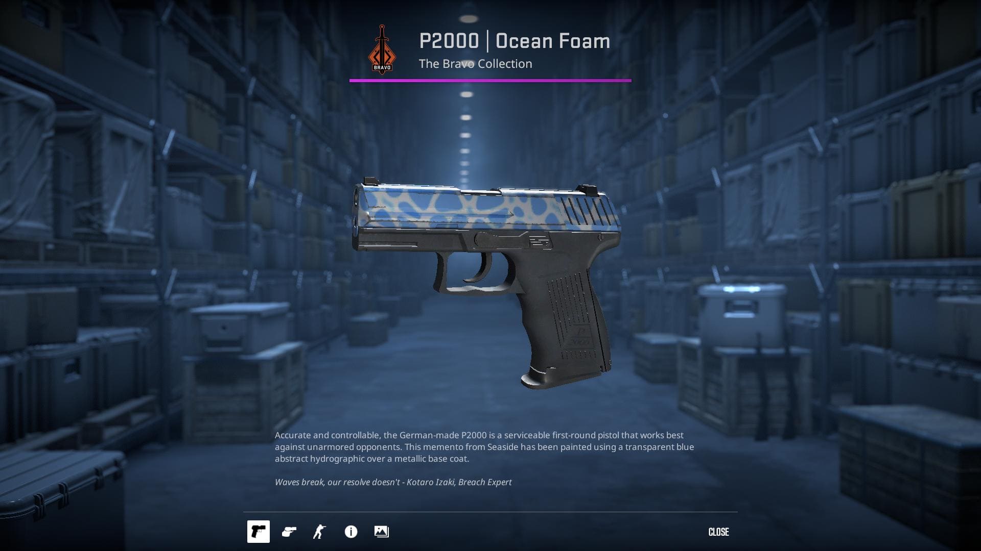 High-resolution image of the Ocean Foam P2000 skin in Counter-Strike 2.