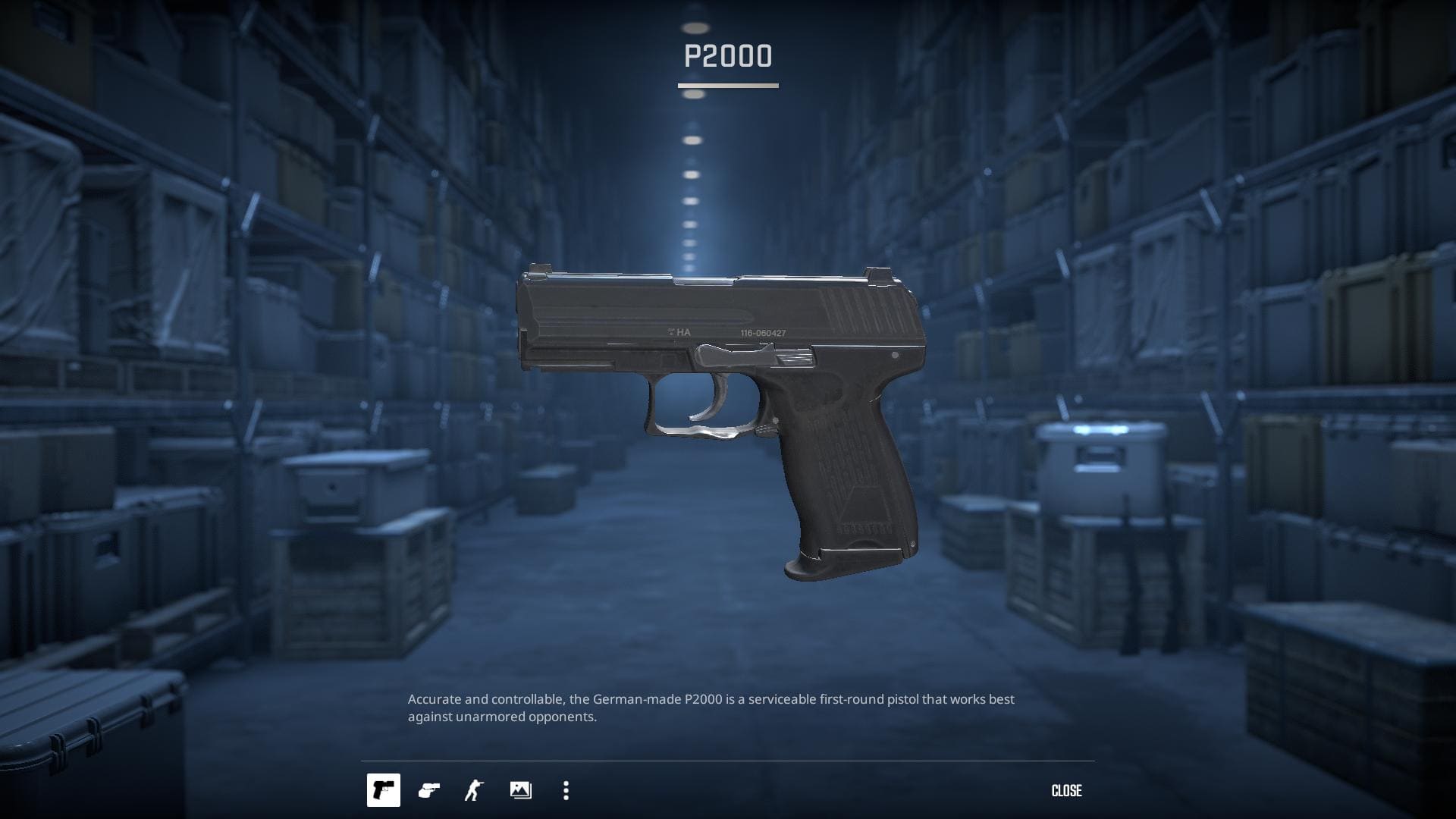 Image of the default P2000 pistol skin in Counter-Strike 2.