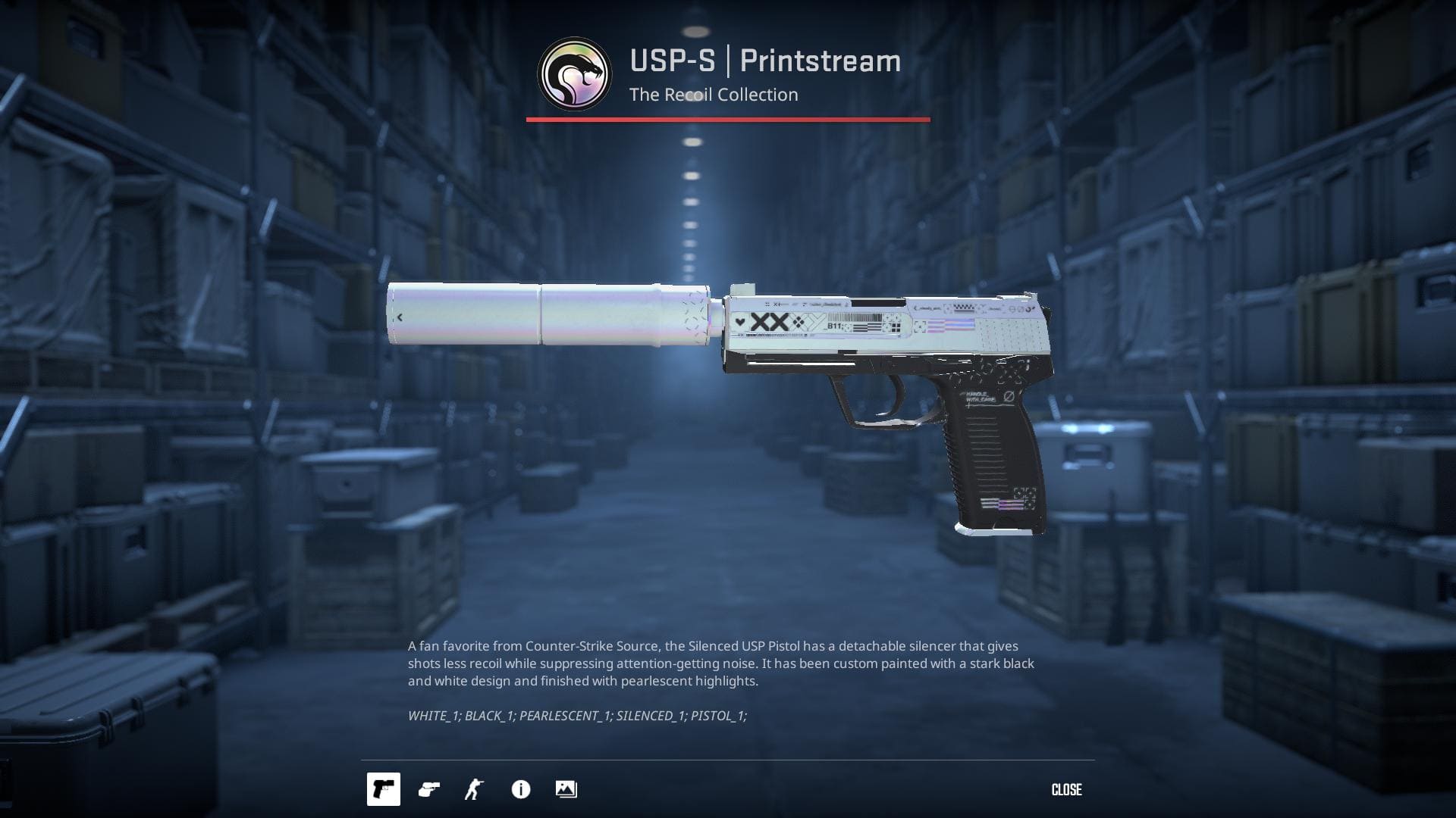 Image of a USP-S Printstream skin in Counter-Strike 2, featuring a colorful design with abstract patterns and vibrant hues.