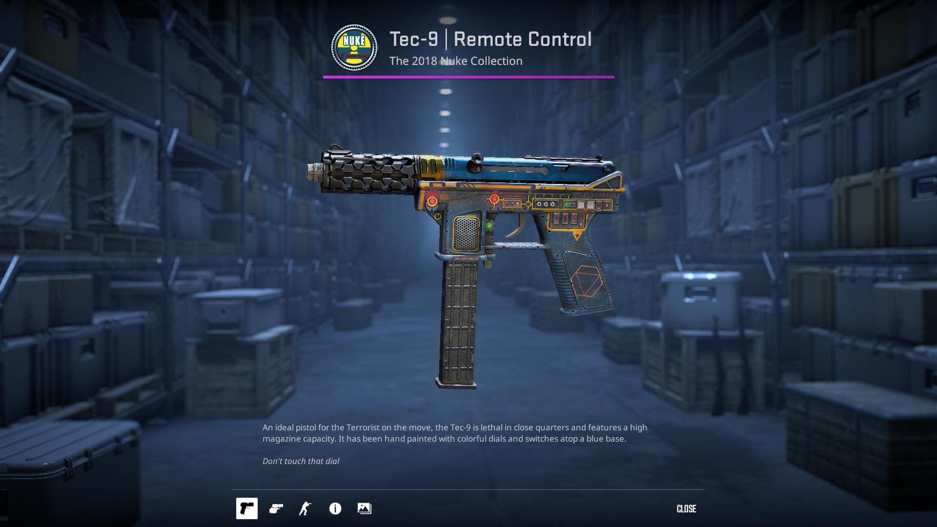 Image of a Tec-9 Remote Control skin in Counter-Strike 2, featuring a futuristic design with blue and white accents.