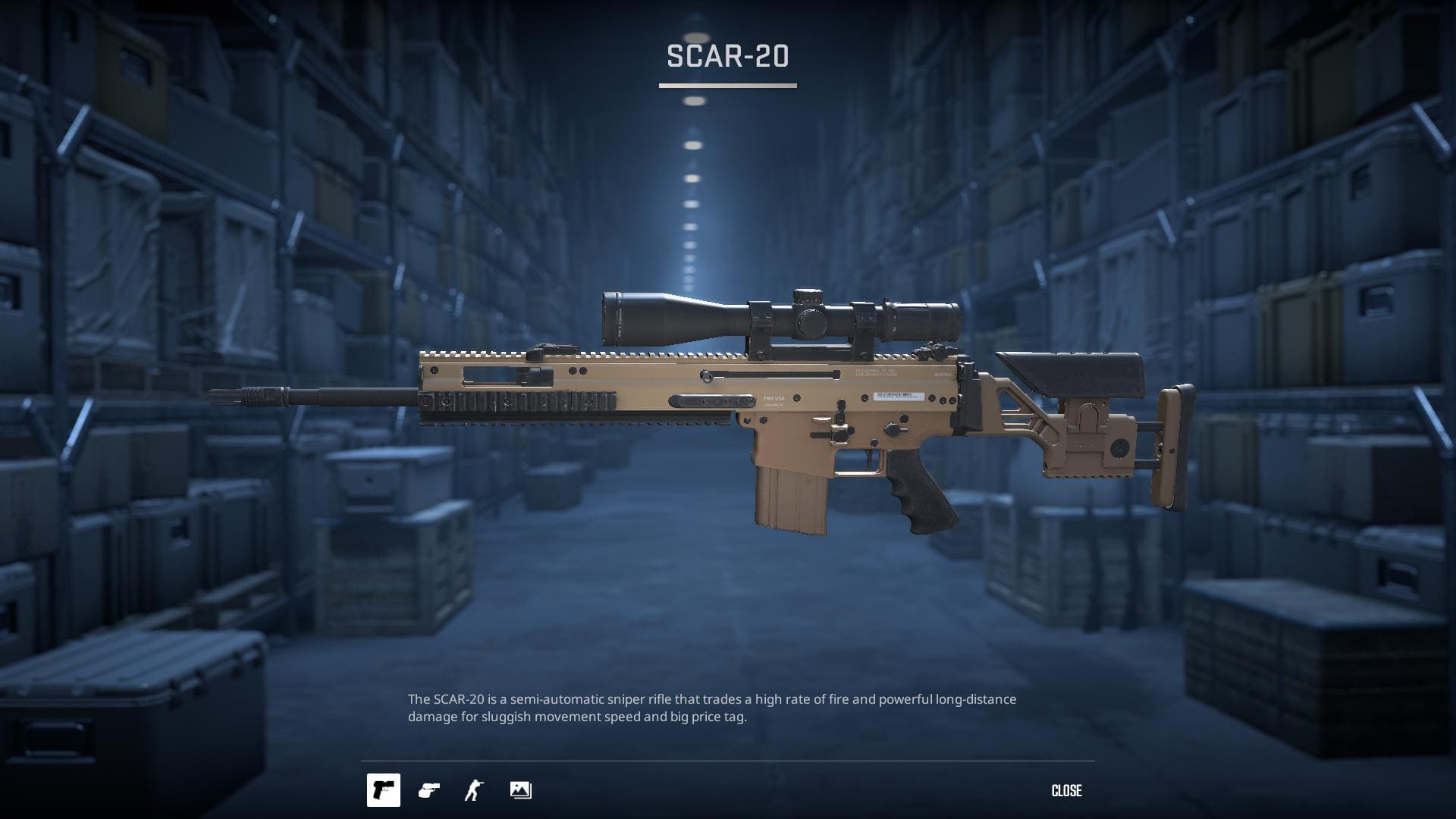 Image of the default SCAR-20 rifle skin in Counter-Strike 2.