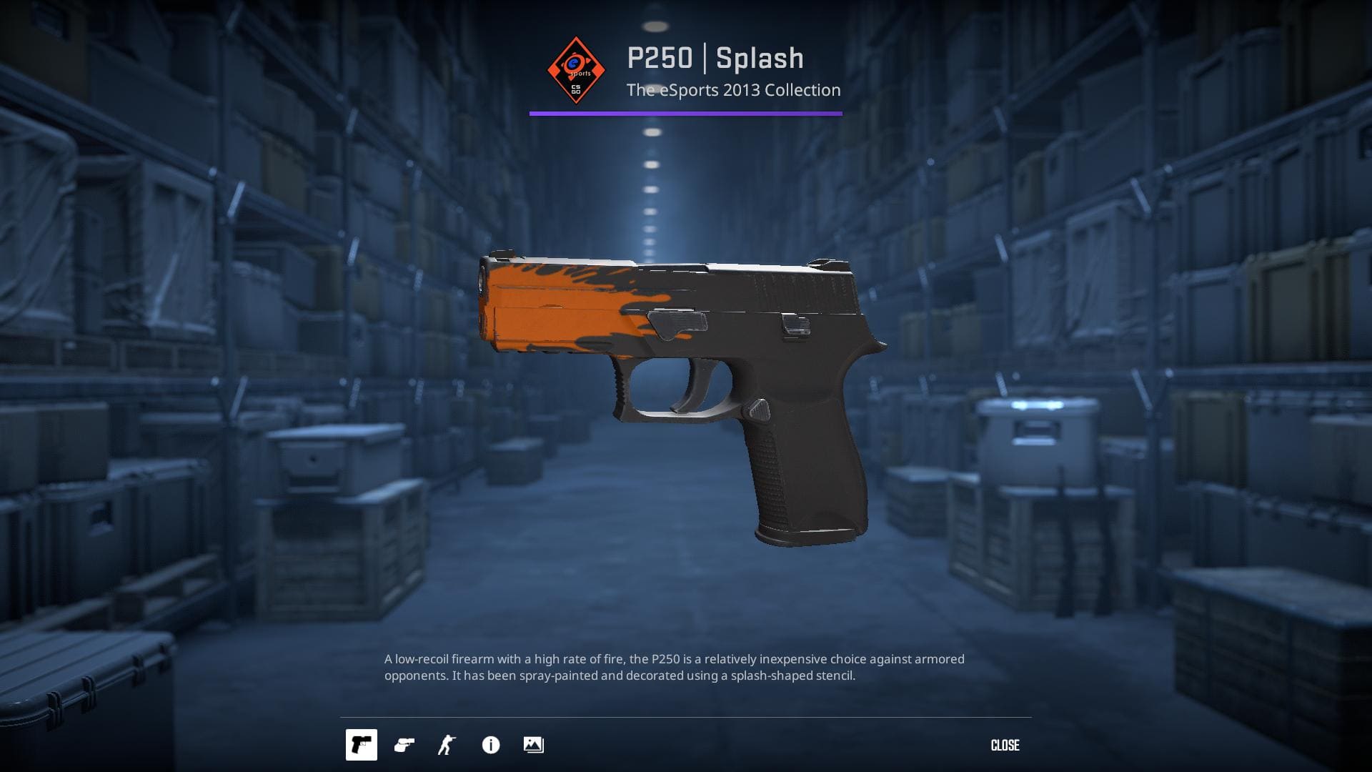 High-resolution image of the Splash P250 skin in Counter-Strike 2.