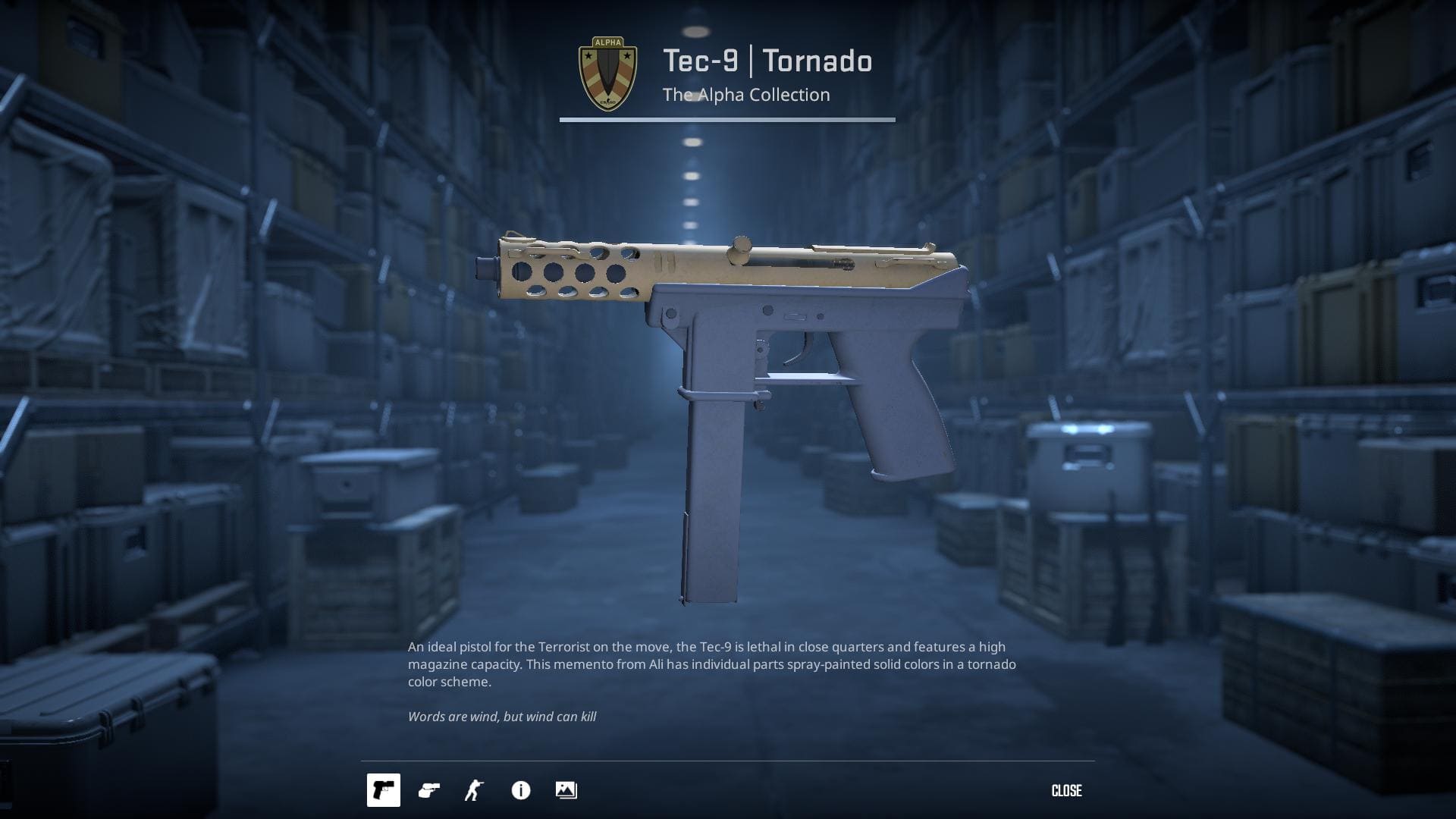 Image of a Tec-9 Tornado skin in Counter-Strike 2, featuring a dynamic design with swirling patterns and vibrant colors.