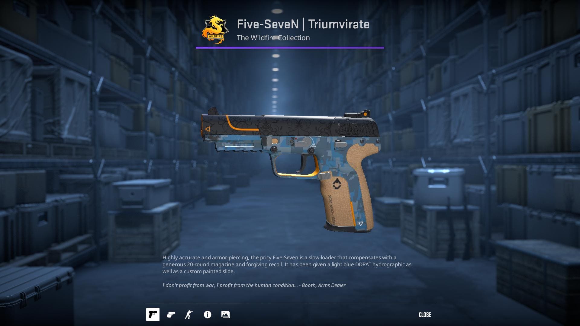 High-resolution image of the Triumvirate Five-SeveN skin in Counter-Strike 2.