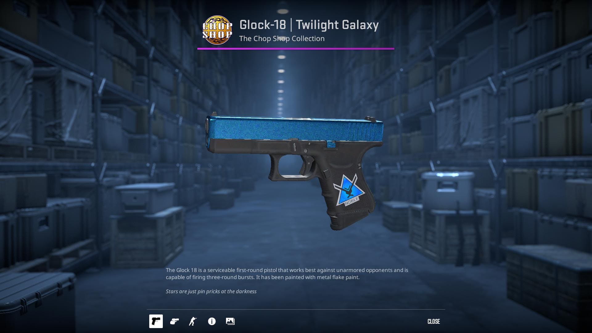 High-resolution image of the Twilight Galaxy Glock-18 skin in Counter-Strike 2.