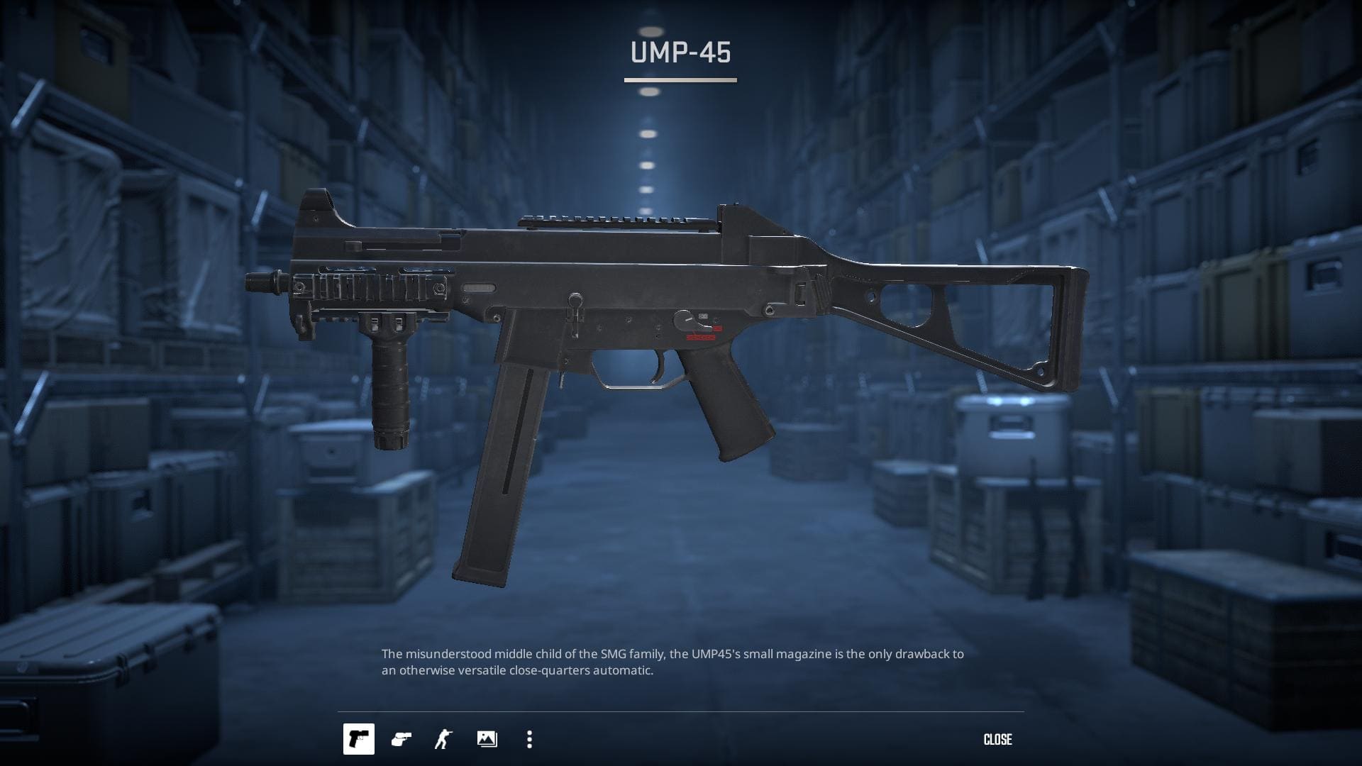 Image of the default UMP-45 submachine gun skin in Counter-Strike 2.