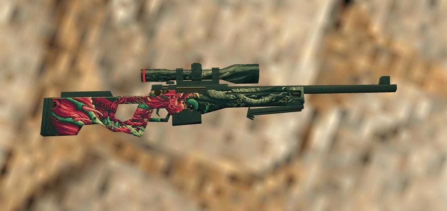 AWP Hyper Beast skin showcased in Counter-Strike 1.6 with a vibrant and intricate design.