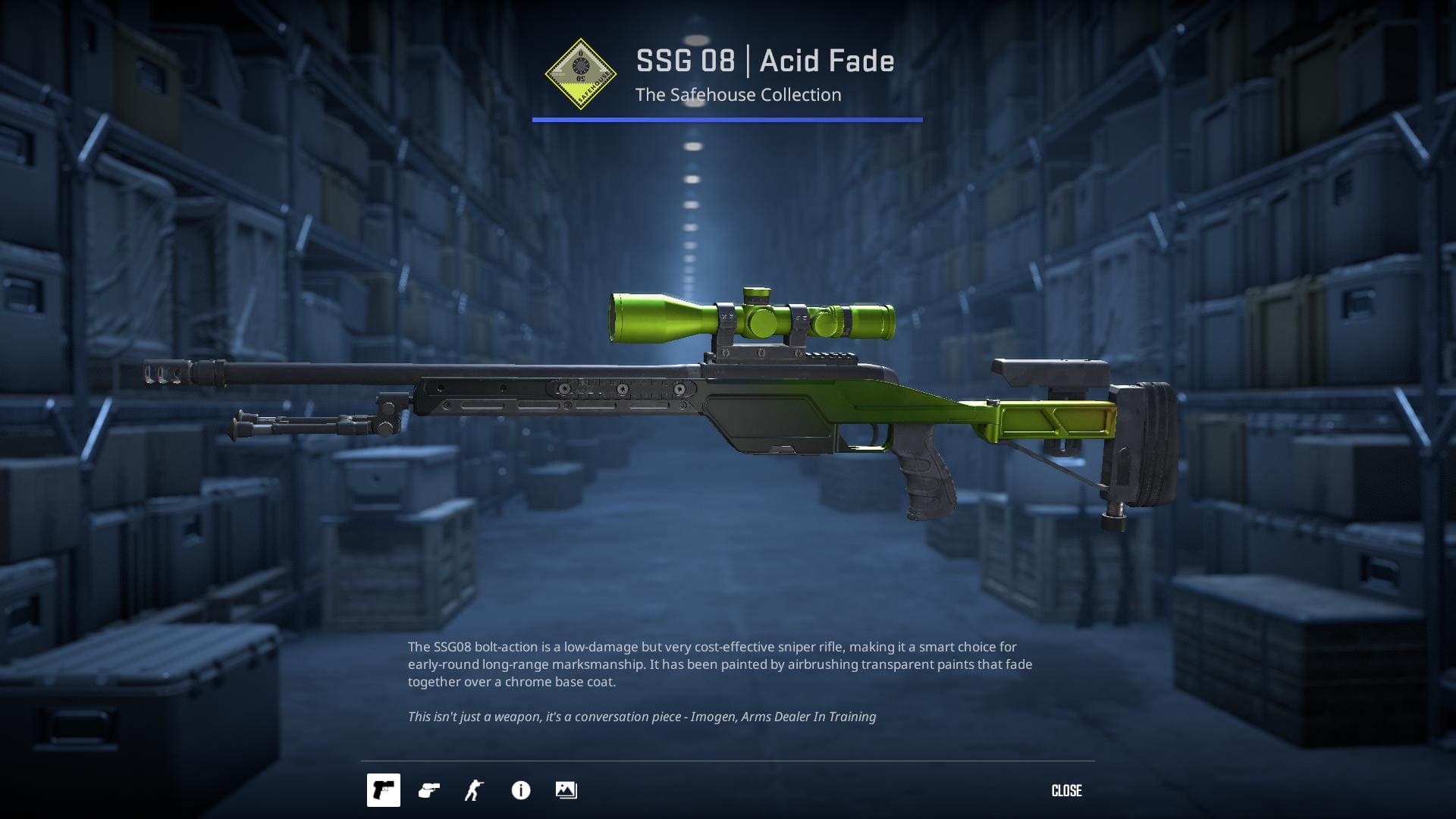 SSG 08 Acid Fade rifle skin with a vibrant green and yellow fade design.