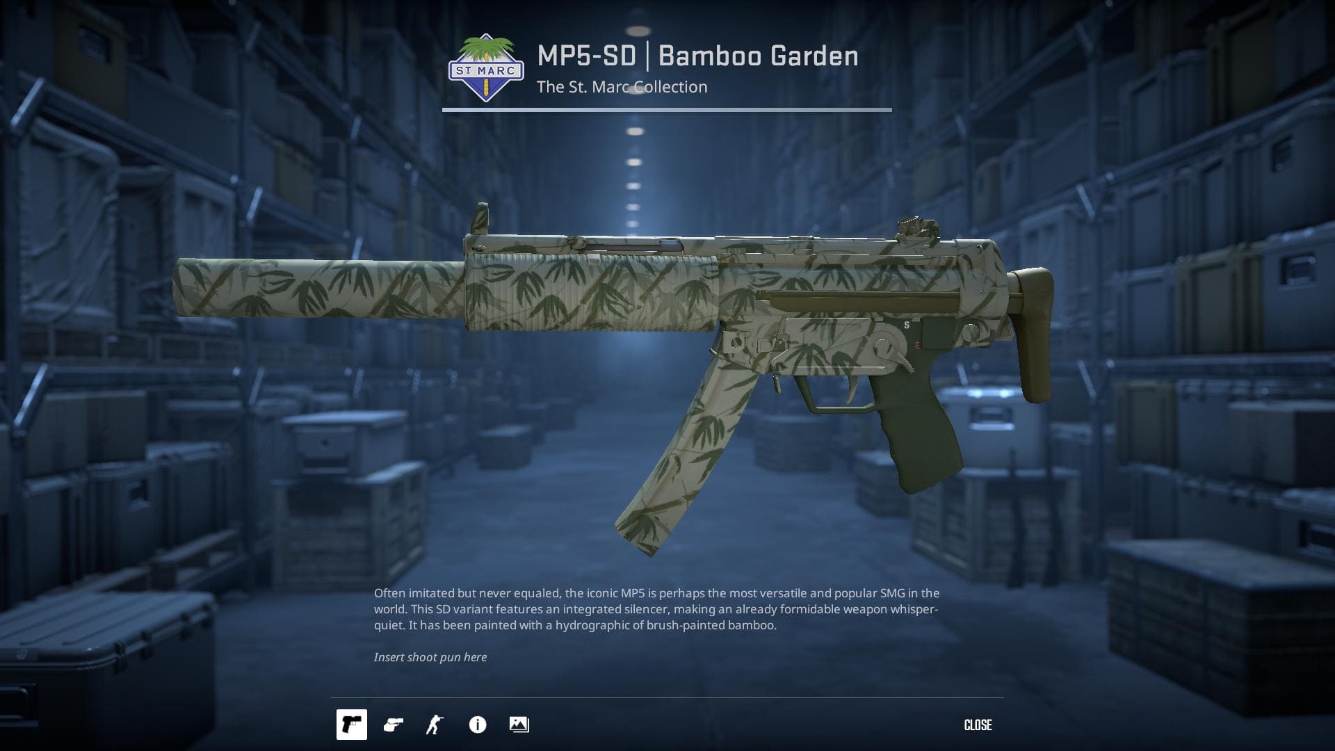 MP5-SD Bamboo Garden skin from Counter-Strike 2, featuring a hydrographic or brush-painted bamboo design.