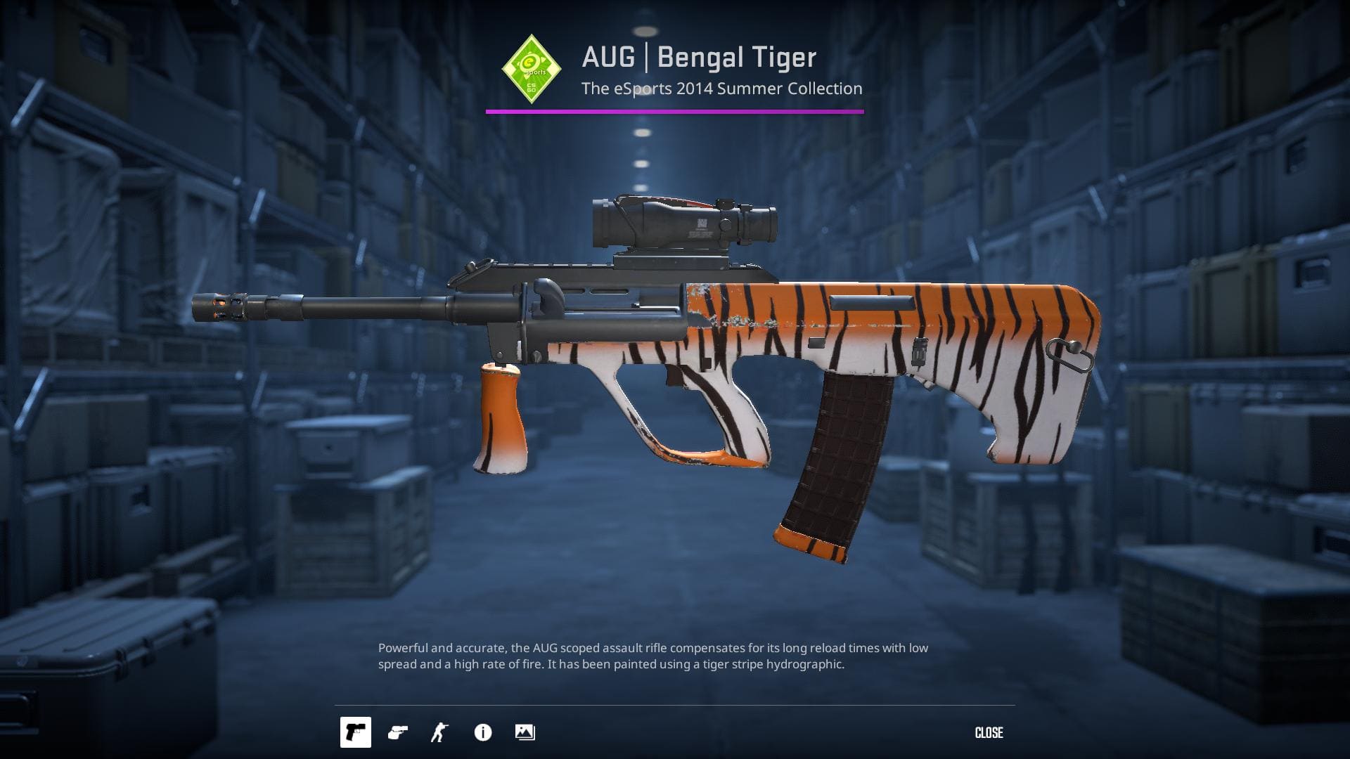 AUG Bengal Tiger skin with a tiger stripe hydrographic design.