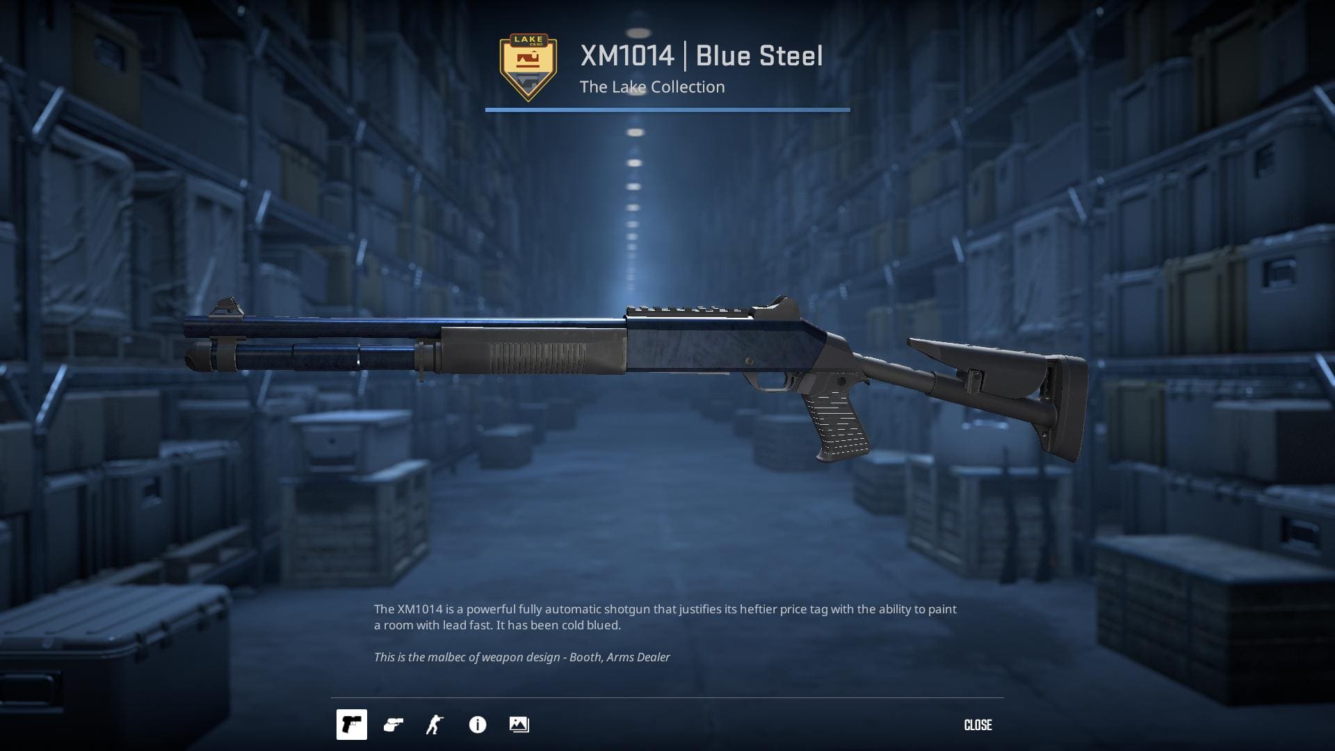 XM1014 Blue Steel rifle skin with a cold blued finish.