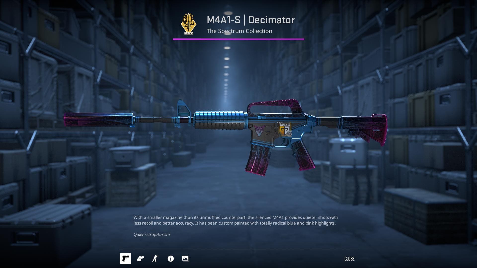 M4A1-S Decimator rifle skin with blue and pink highlights.