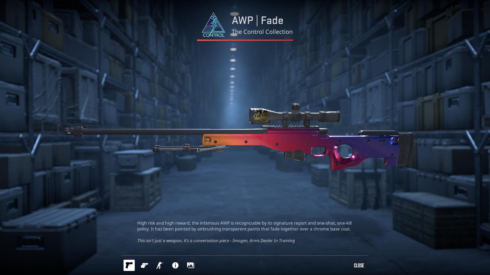 AWP Fade skin with a gradient fade design in multiple colors.