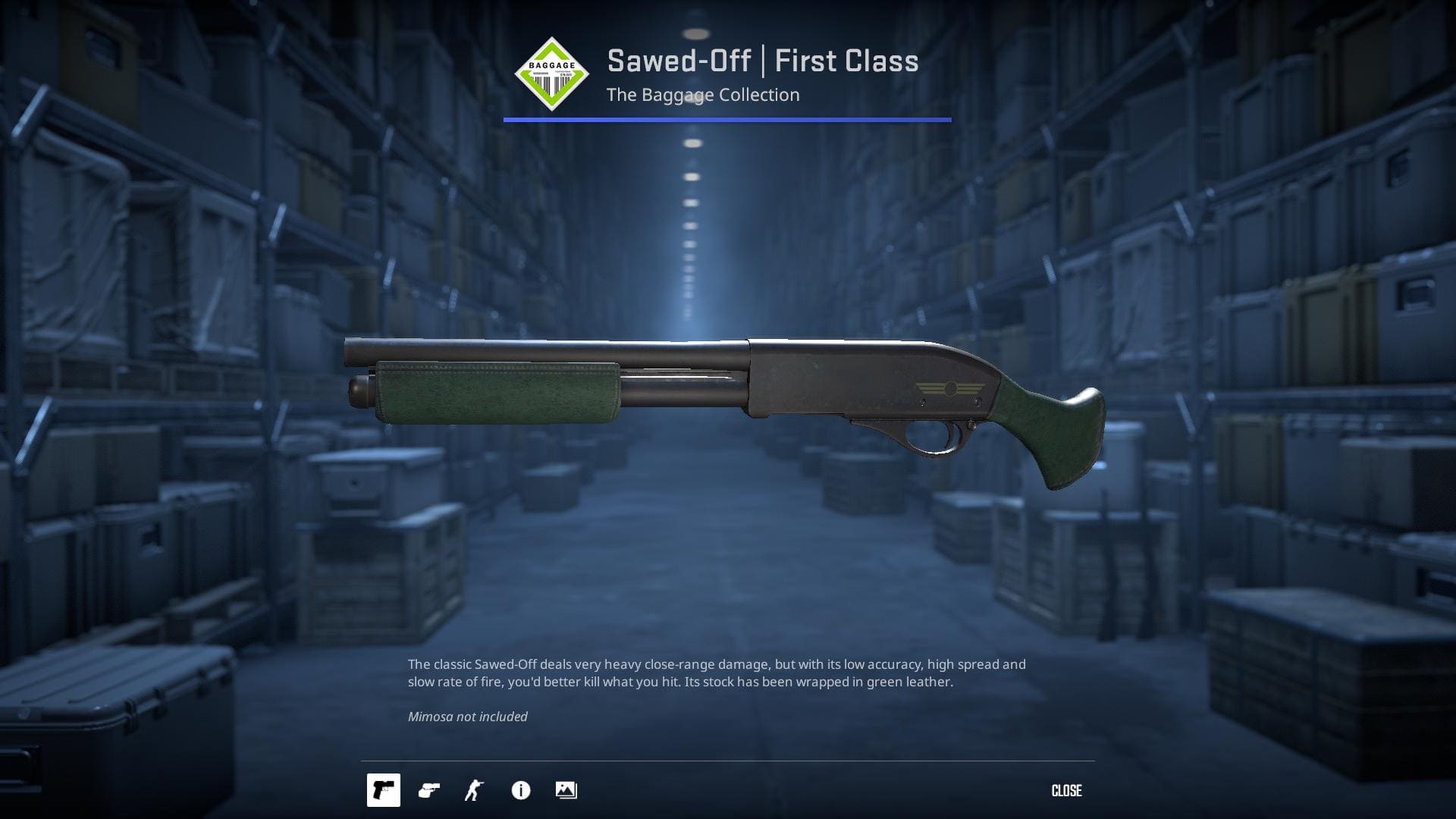 A Sawed-Off shotgun wrapped in green leather with a luxurious finish.