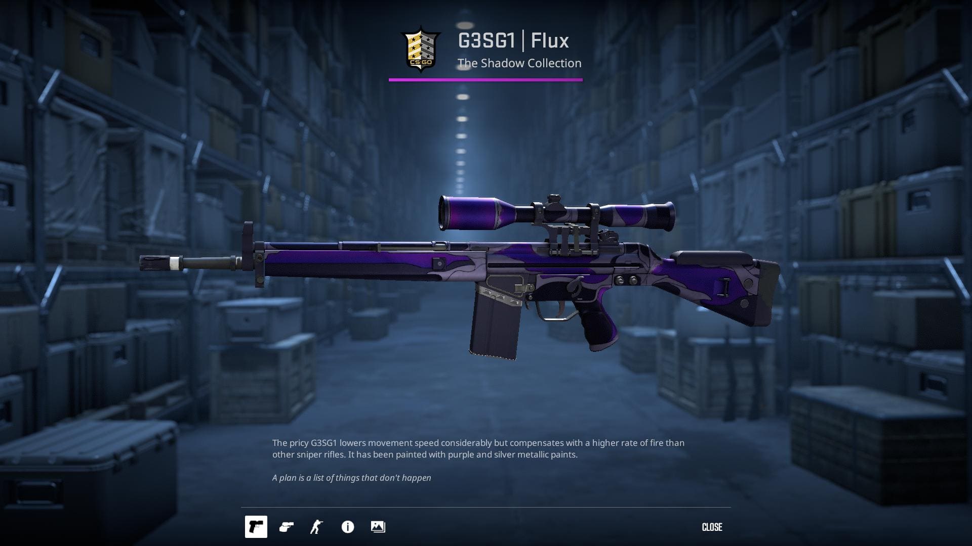 G3SG1 Flux rifle skin painted with purple and silver metallic paints.