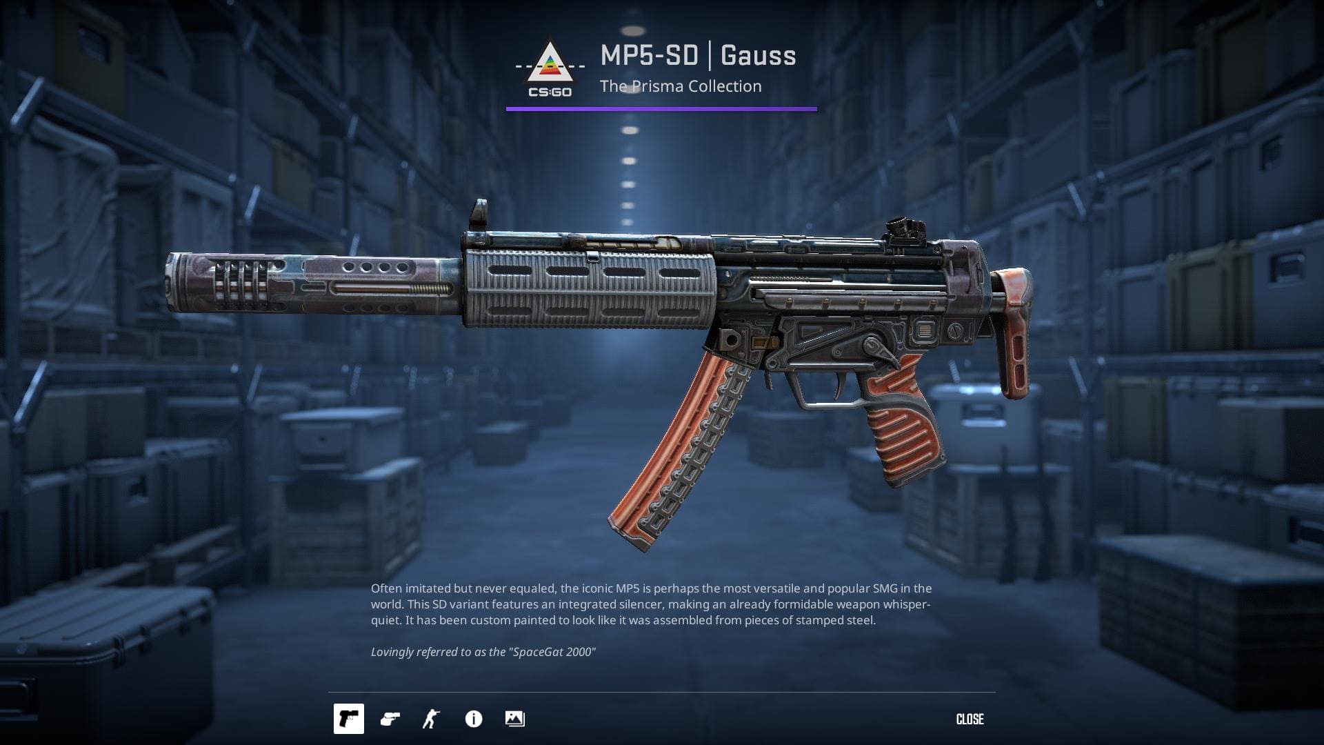 MP5-SD Gauss skin from Counter-Strike 2, designed to look like it was assembled from pieces of stamped steel.