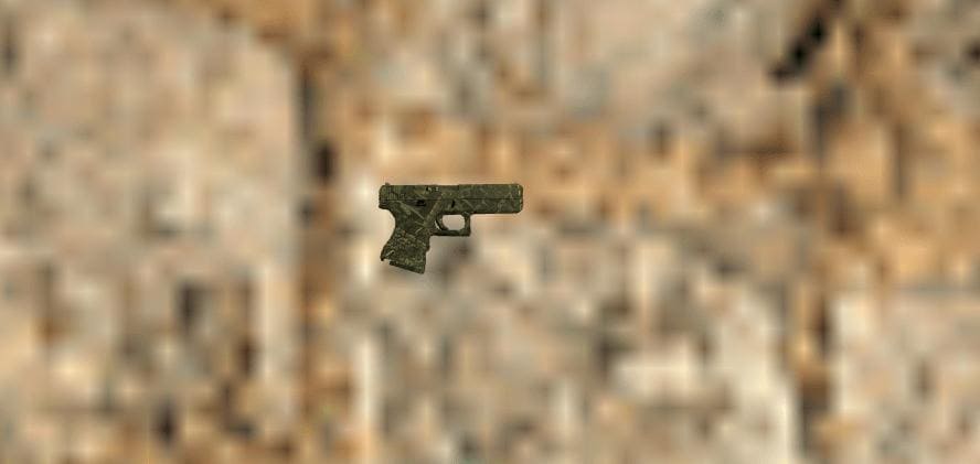 Close-up of a Glock with a Red Tire skin from Counter-Strike 1.6.