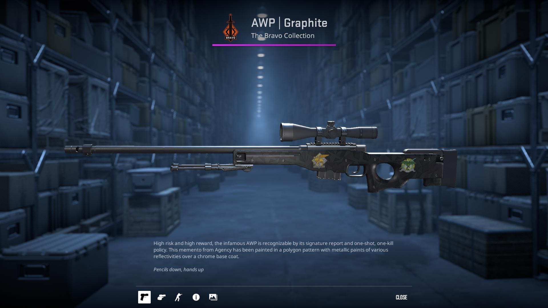 AWP Graphite skin with a polygon pattern and metallic paints.